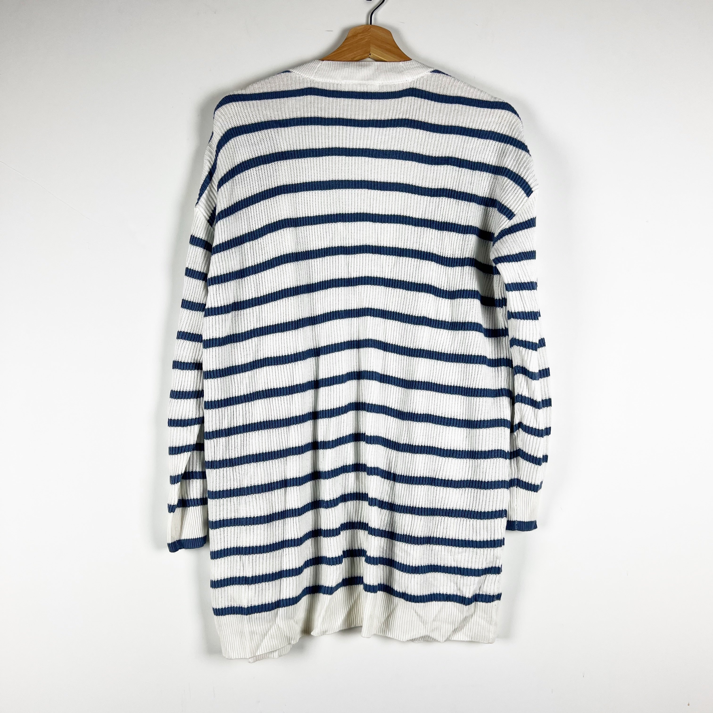 Splendid Collection Luna Blue White Ribbed Knit Stretch Open Front Cardigan S