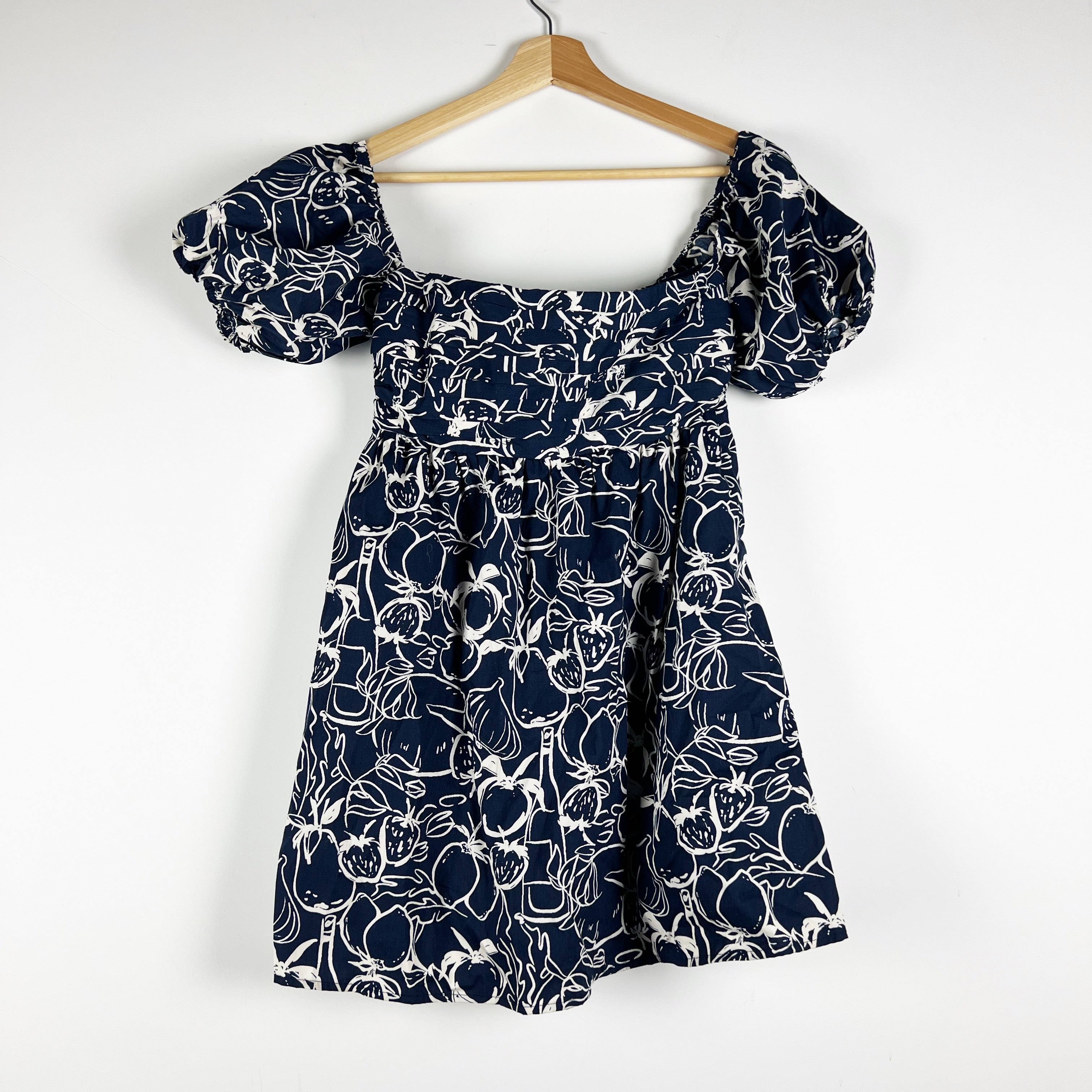 NEW Abercrombie & Fitch Emerson Off The Shoulder Cotton Poplin Midi Dress Navy