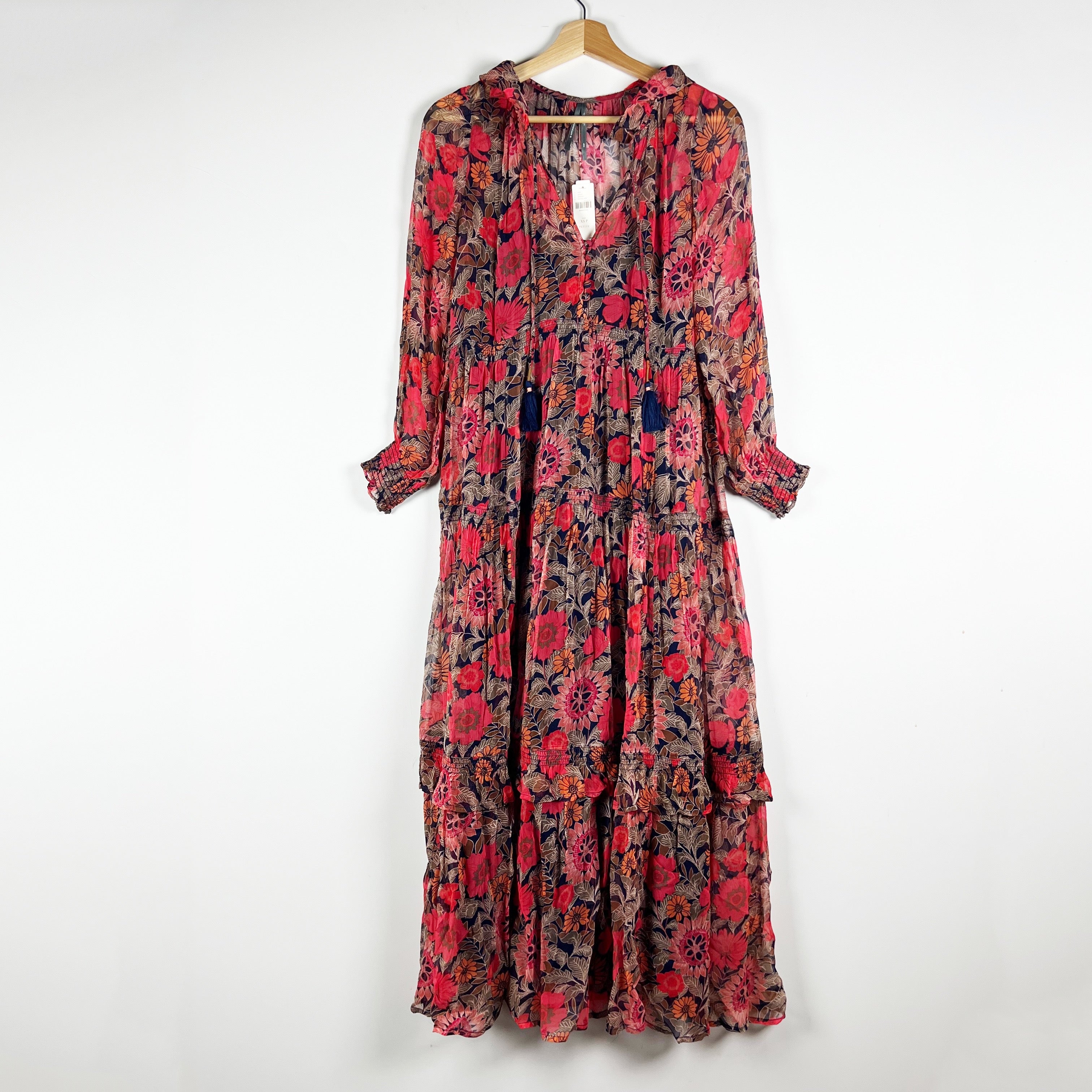 NEW Anthropologie Marais Printed Pattern Chiffon Pullover Long Maxi Dress XSP