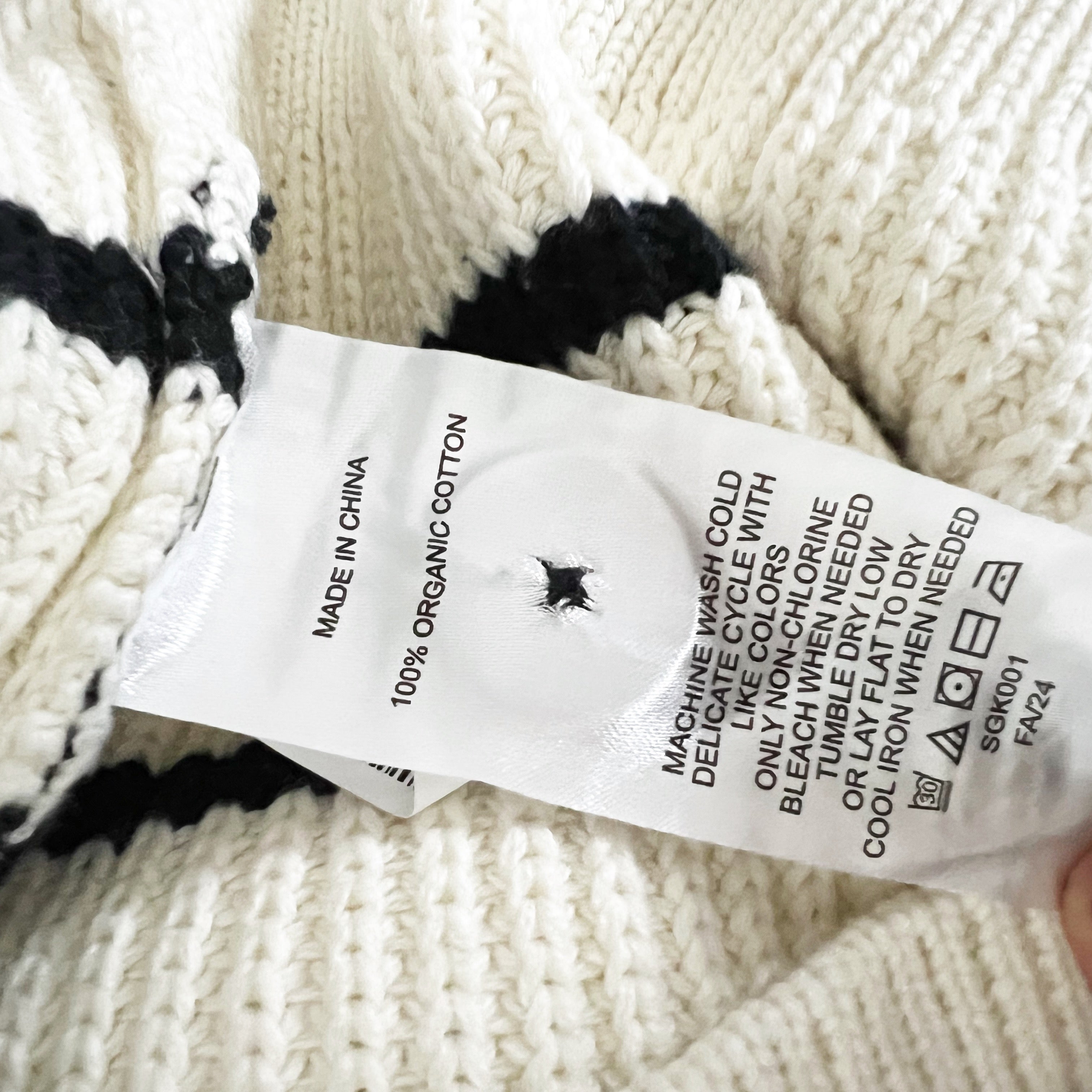 Quince 100% Organic Cotton Fisherman Boxy Cropped Cardigan Sweater Black Stripe