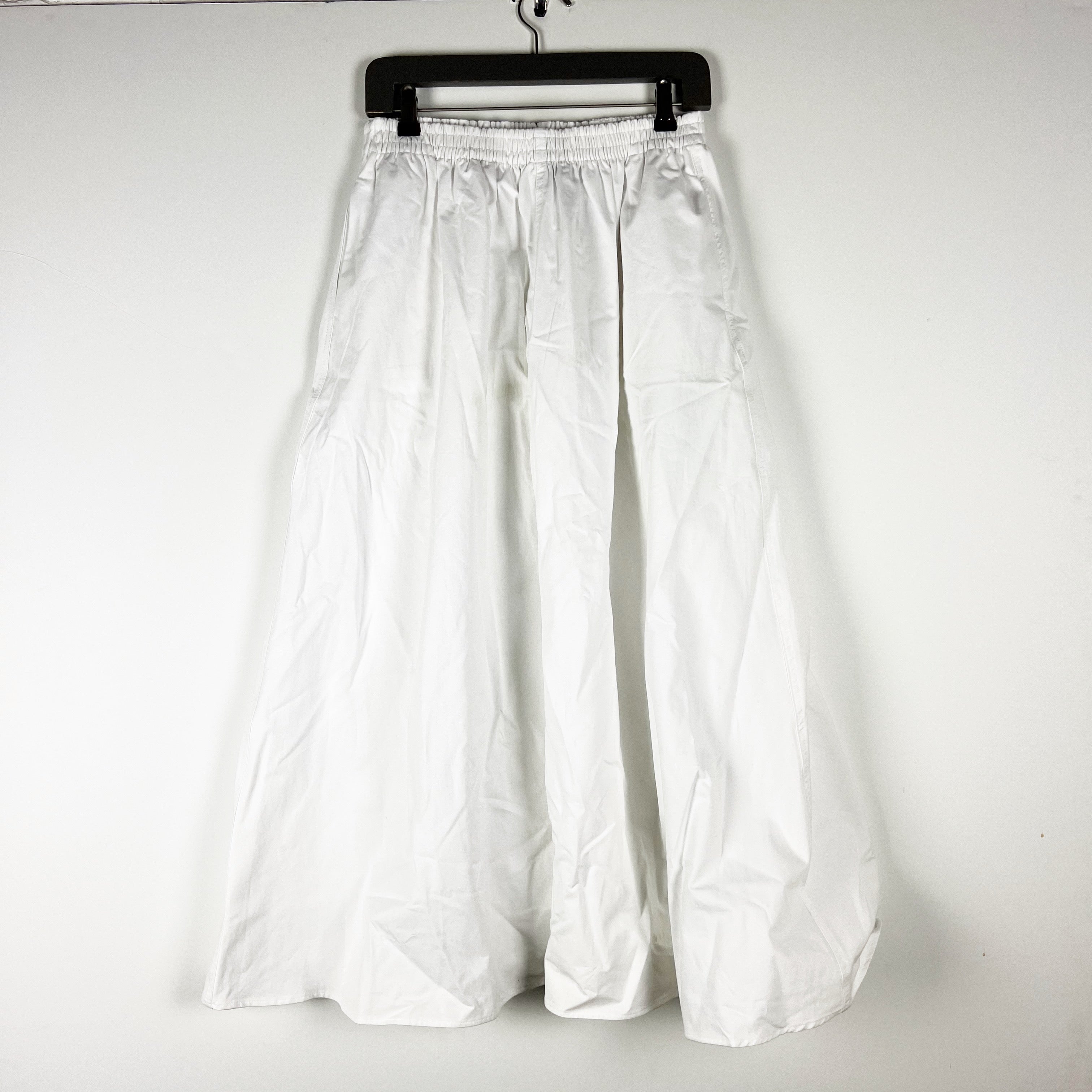 NEW Zara Cotton Poplin Stretch Waist A Line Midi Skirt Solid White Small