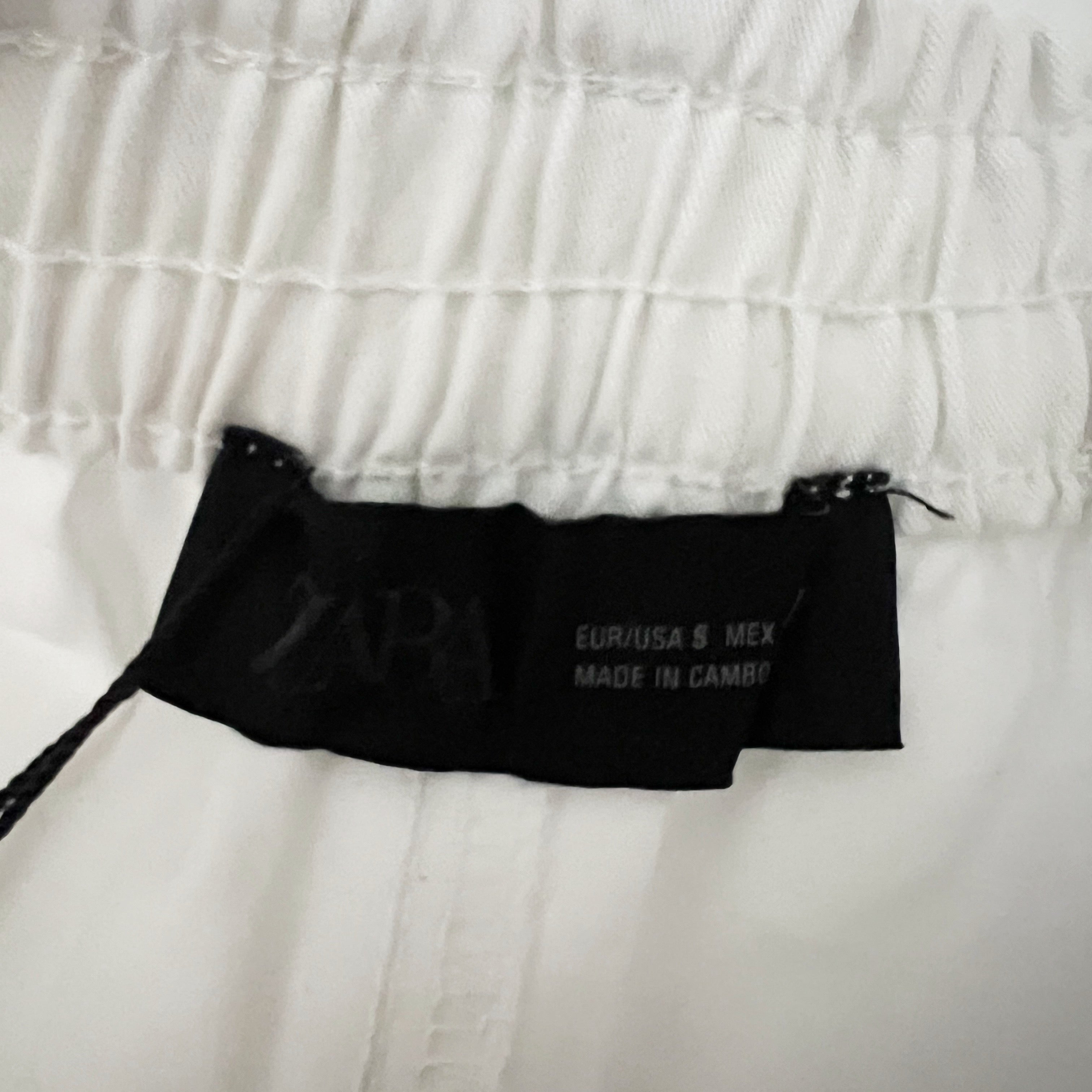 NEW Zara Cotton Poplin Stretch Waist A Line Midi Skirt Solid White Small