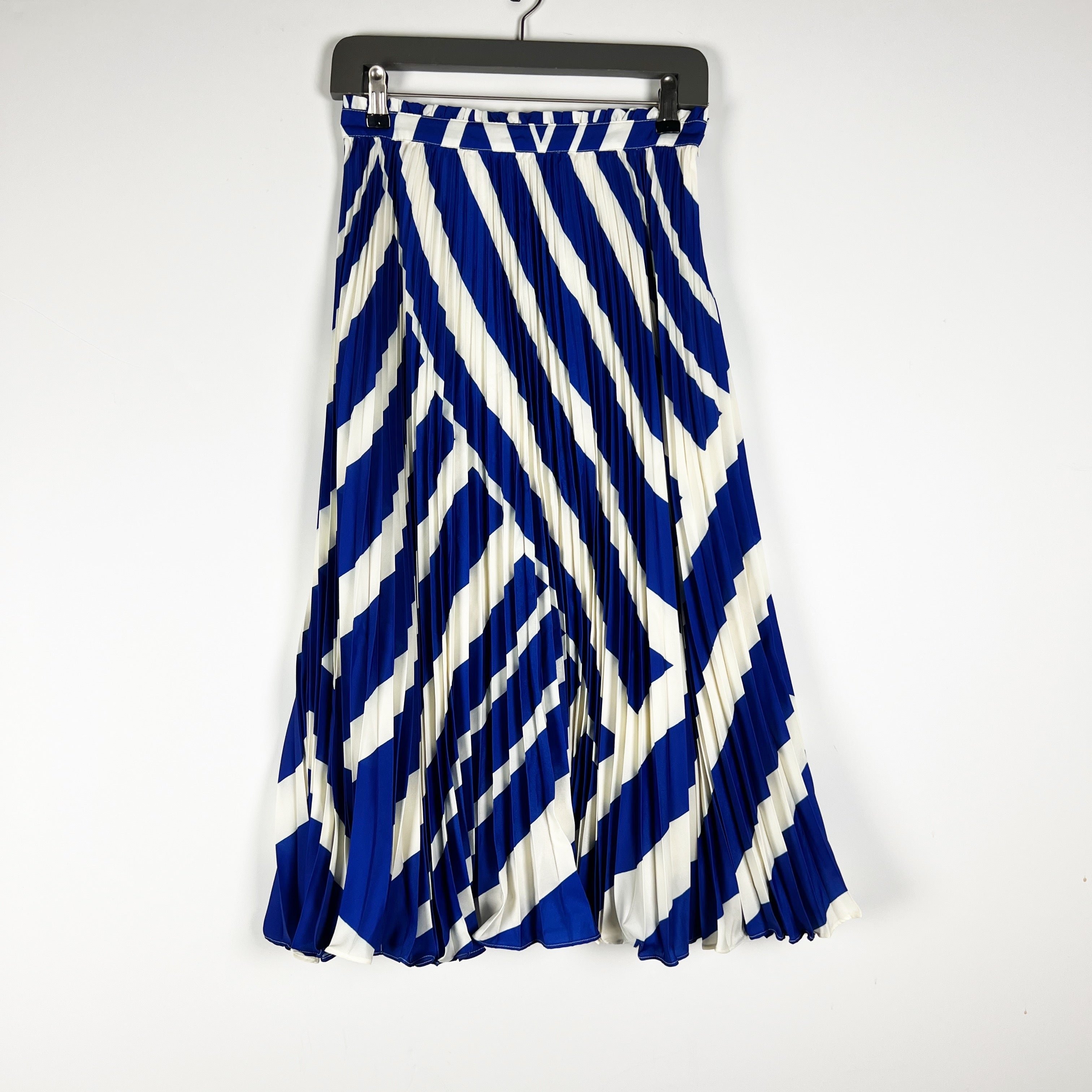 NEW Anthropologie The Valerie Pleated Midi Blue White Geometric Print Skirt S