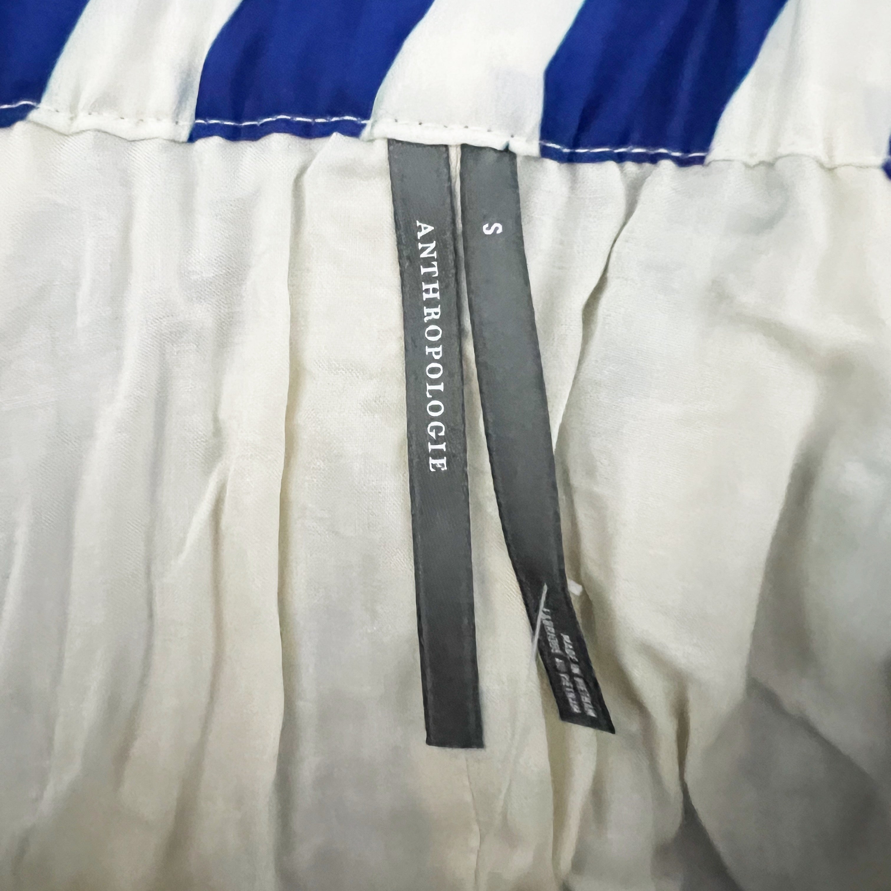 NEW Anthropologie The Valerie Pleated Midi Blue White Geometric Print Skirt S