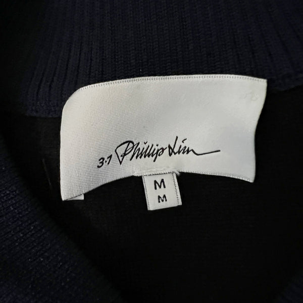 3.1 Phillip Lim Wool Blend Sweater Stretch Knit Full Zip Bomber Jacket Blue M