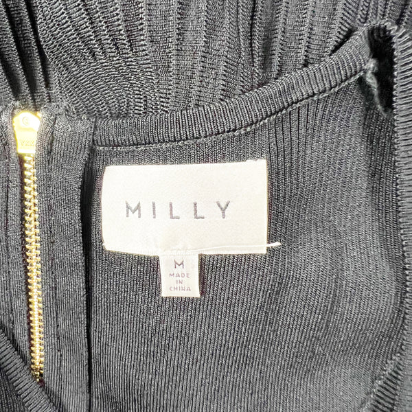 Milly Stretch Knit Ribbed Sweater Knit V Neck Sleeveless Fit Flare Midi Dress M