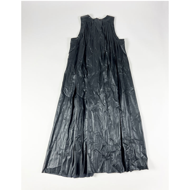 Tibi Faux Vegan Leather Cotton Lined Accordion Pleated Sleeveless Midi Dress 8