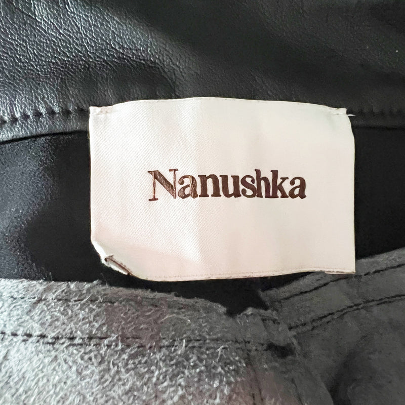 Nanushka Vinni Faux Vegan Leather Cropped High Rise Straight Leg Pants Black L