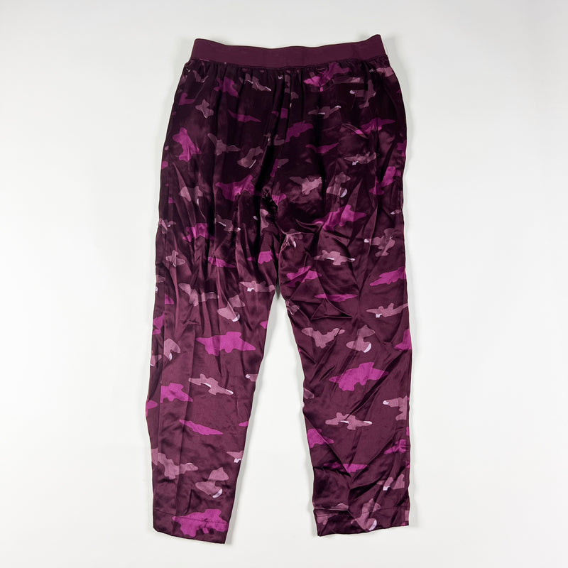 ATM Anthony Thomas Melillo Camo Print Silk Satin Cropped Pull On Pants Purple M