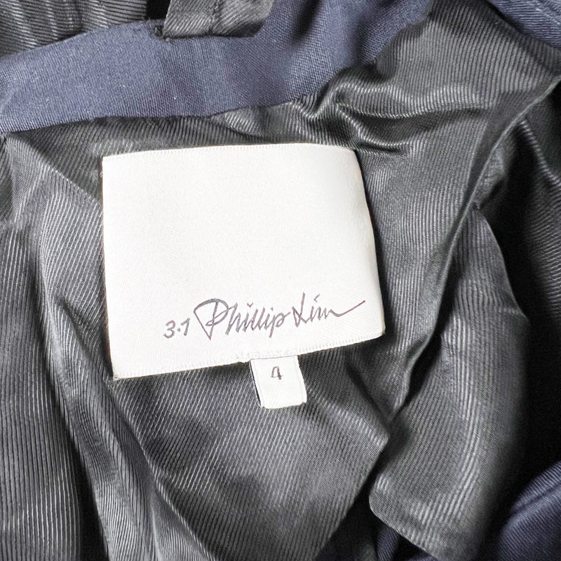 3.1 Phillip Lim Lamb Leather Trim Sleeveless One Button Blazer Vest Jacket Blue