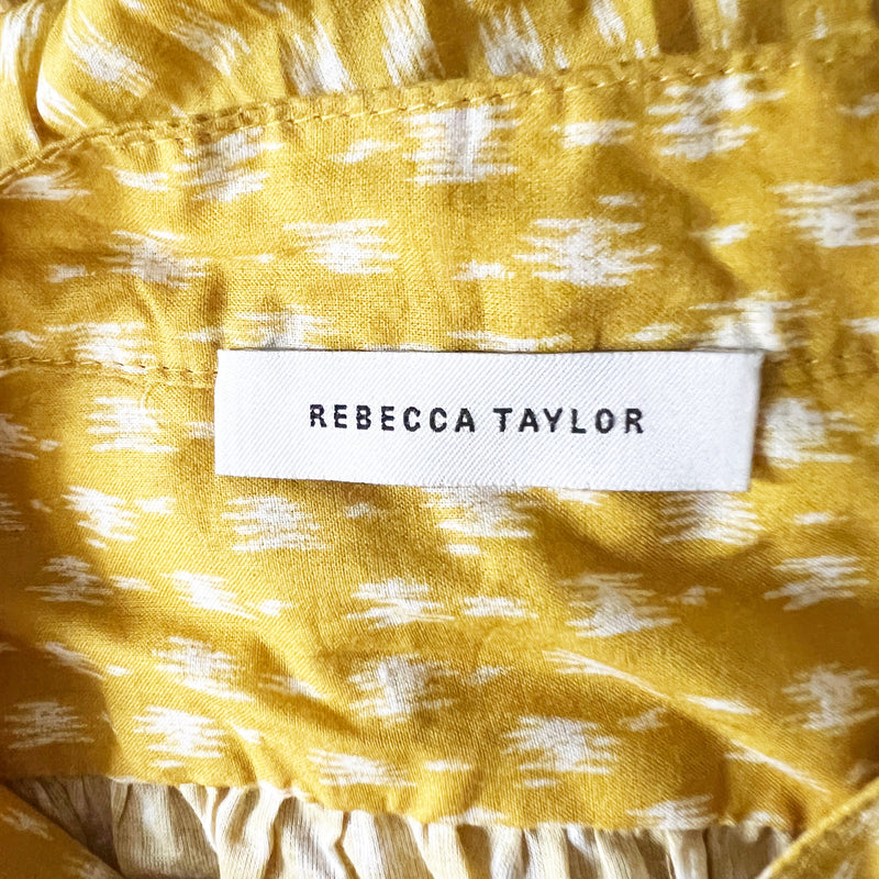 NEW Rebecca Taylor Ikat Print Pattern Cotton Smocked Waist Shirtdress Marigold M