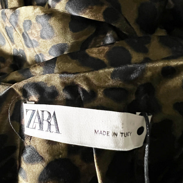 Zara Cheetah Leopard Animal Print Pattern Cowl Neck Satin Slip Midi Dress Large