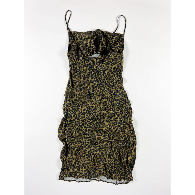NEW Zara Bias Cut Cheetah Leopard Animal Print Pattern Satin Slip Midi Dress M