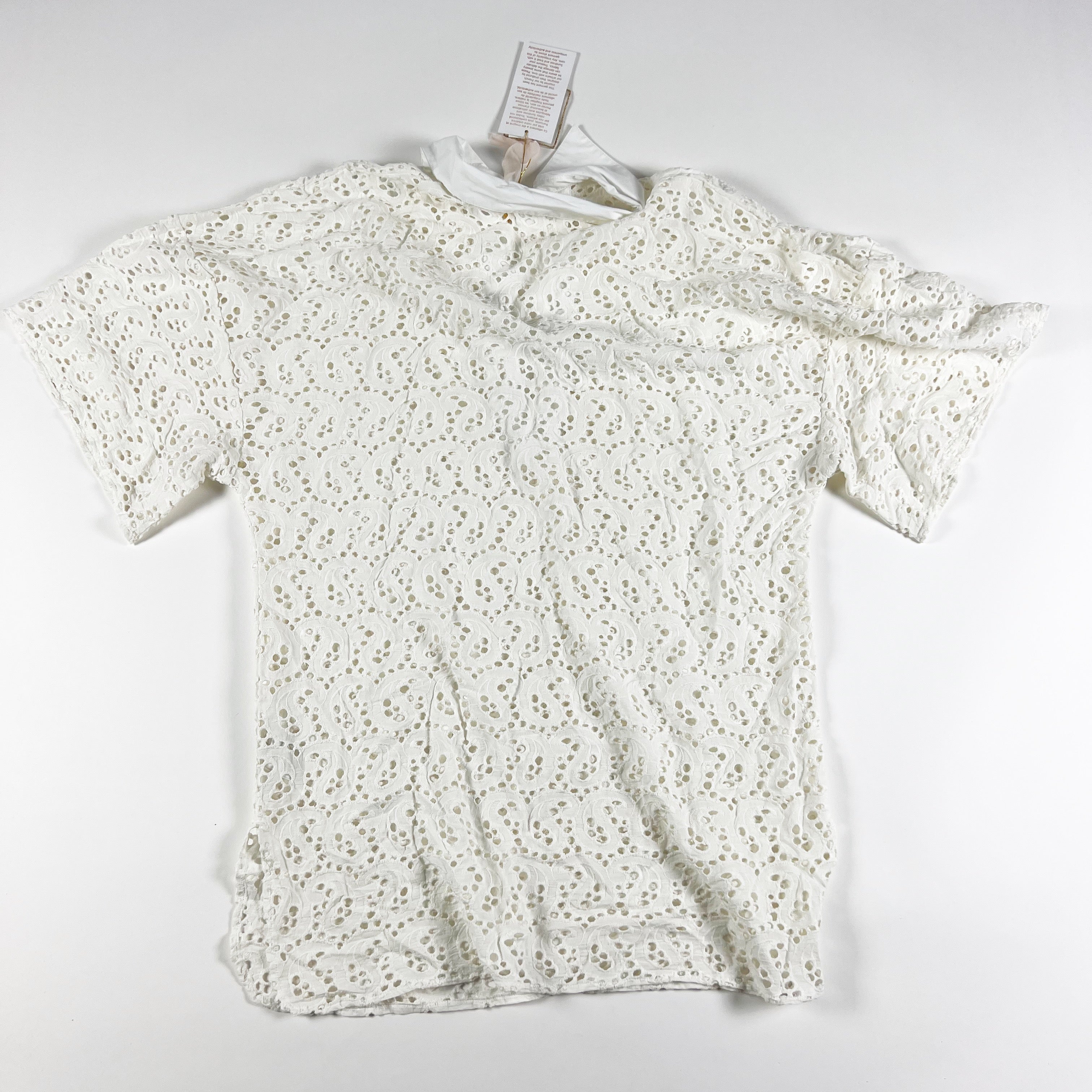 NEW Sundress Lupita Cotton Eyelet Perforated Collared V Neck Pullover Mini Dress