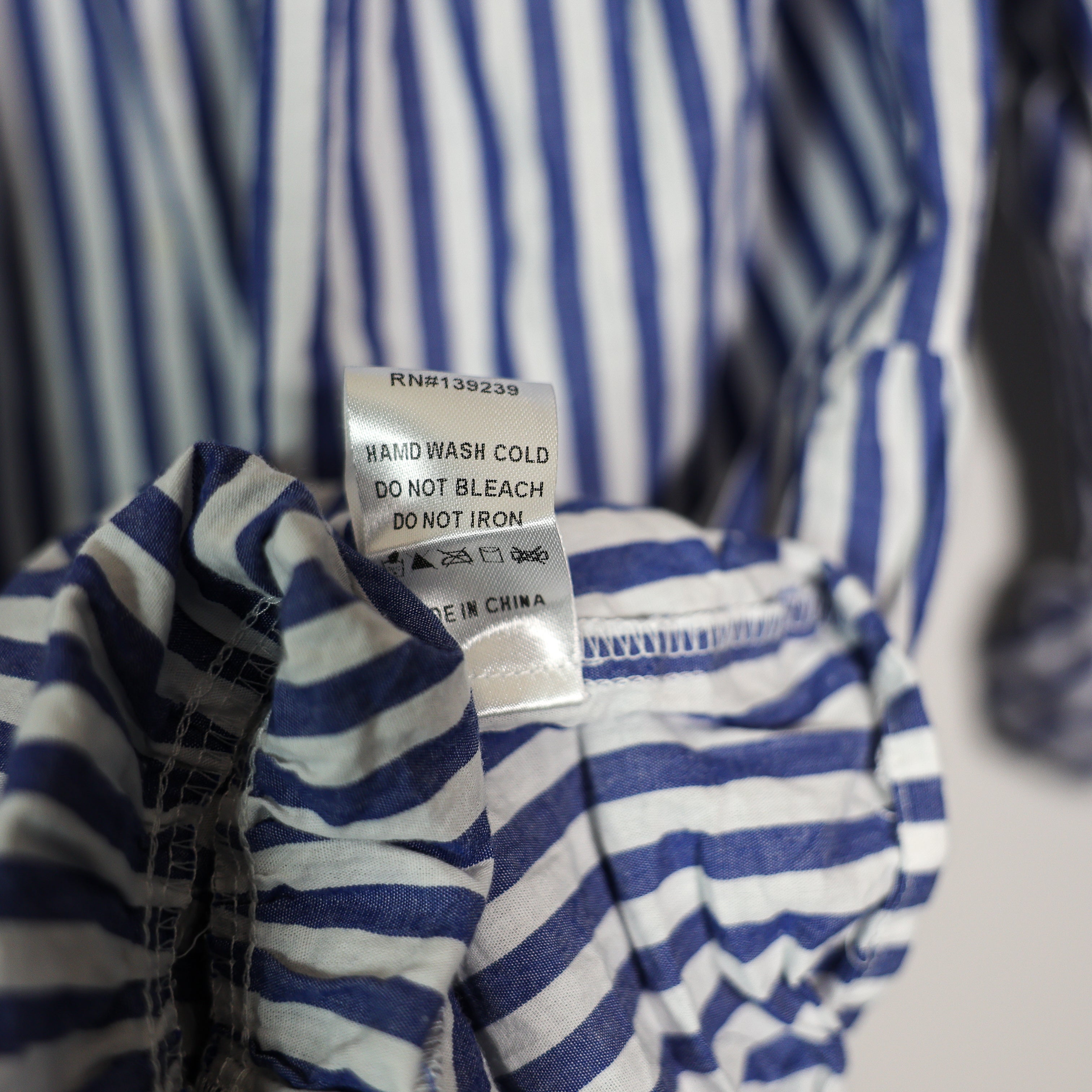 Pomander Place Kenzo Blue White Stripe Print Pattern Tiered Cotton Poplin Dress