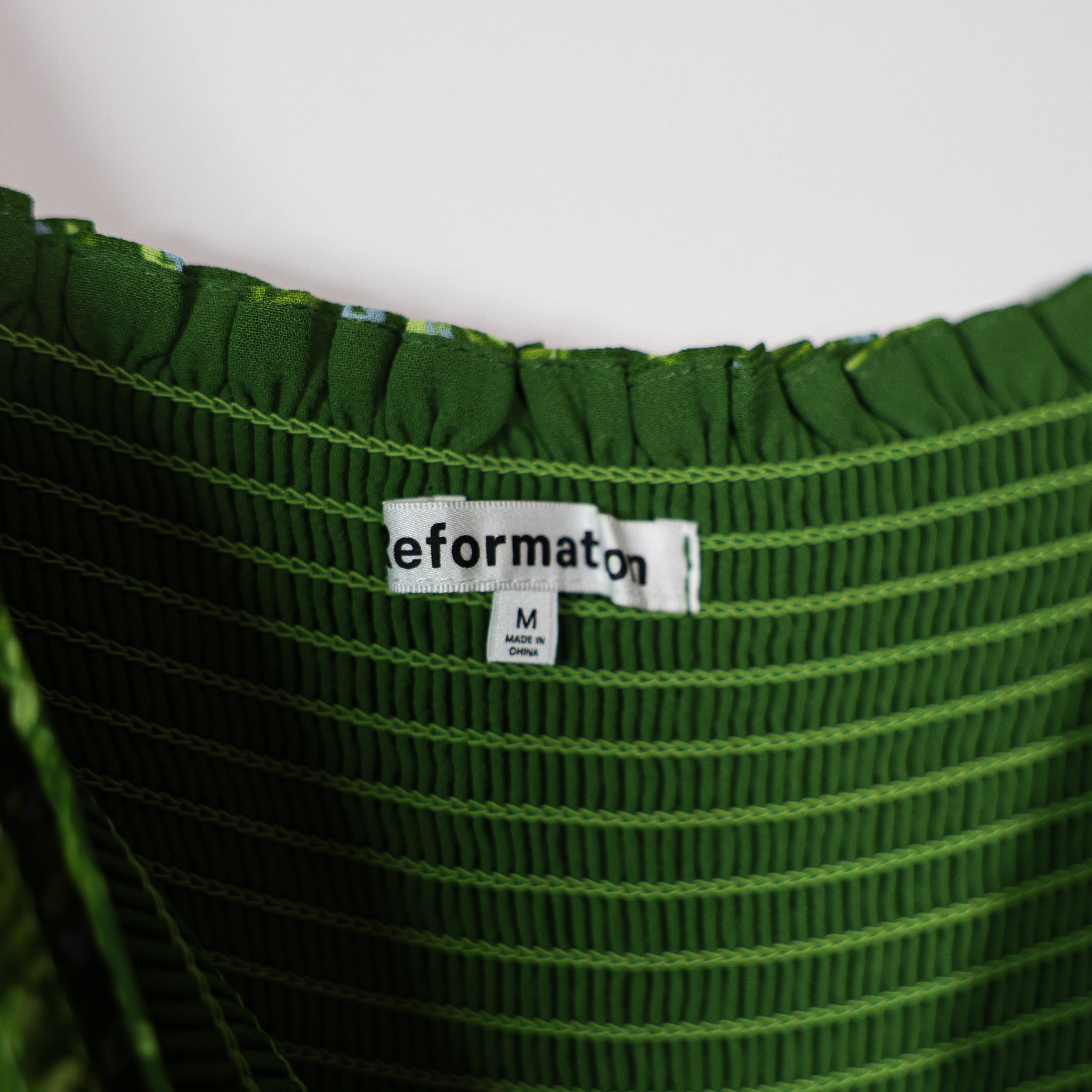 Reformation Inka Chiffon Smocked Stretch Bodice Green Floral Print Midi Dress M&nbsp;