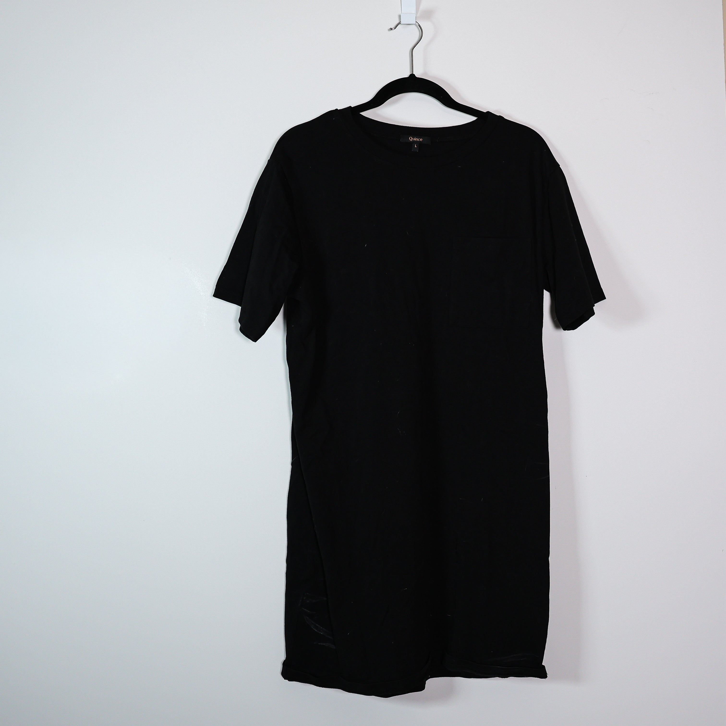 Quince Organic Cotton Crew Neck Short Sleeve Pocket Mini Tee Shirt Black Large