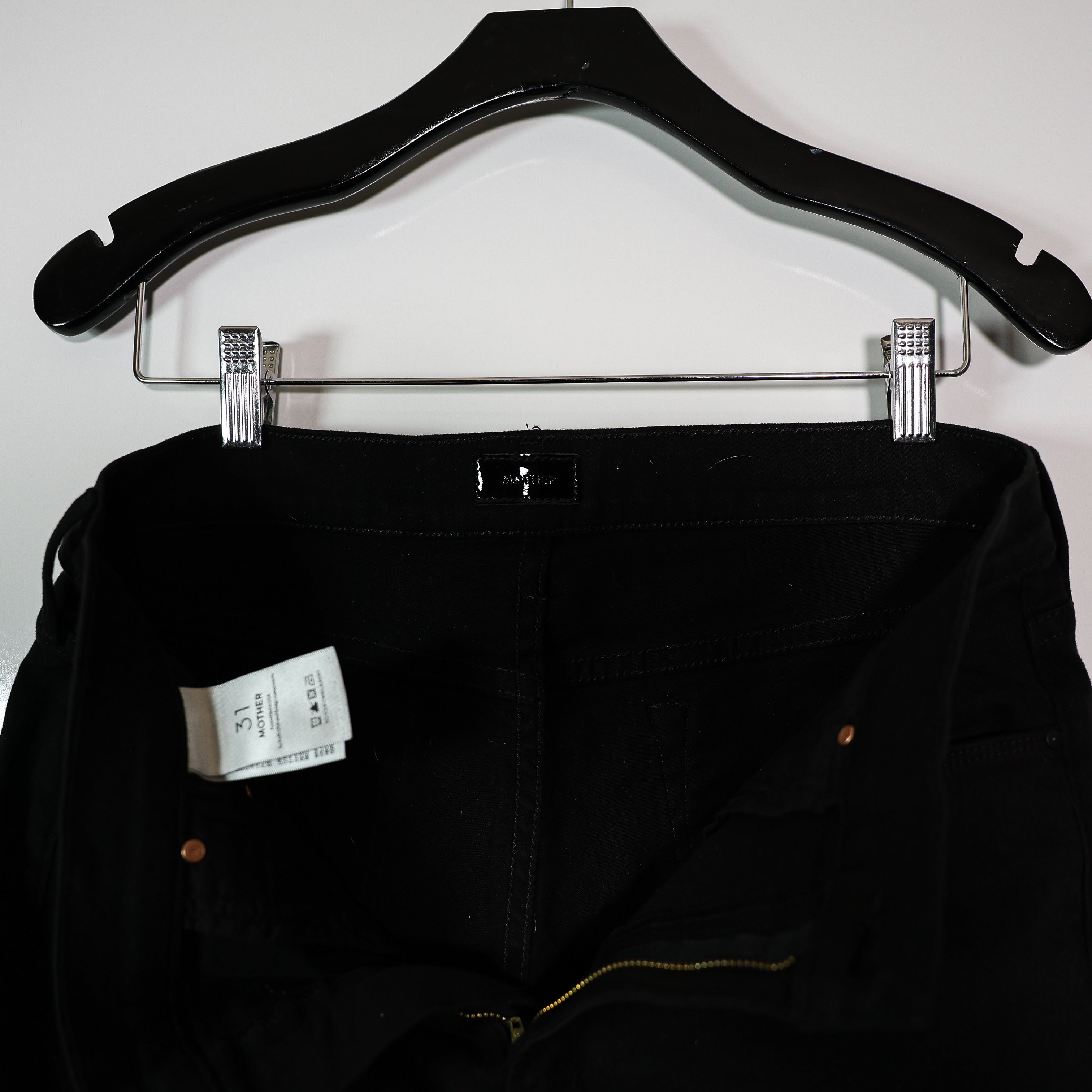 Mother Denim Lil' Twister Sneak High Waist Flared Wide Leg Jeans Pitch Black 31