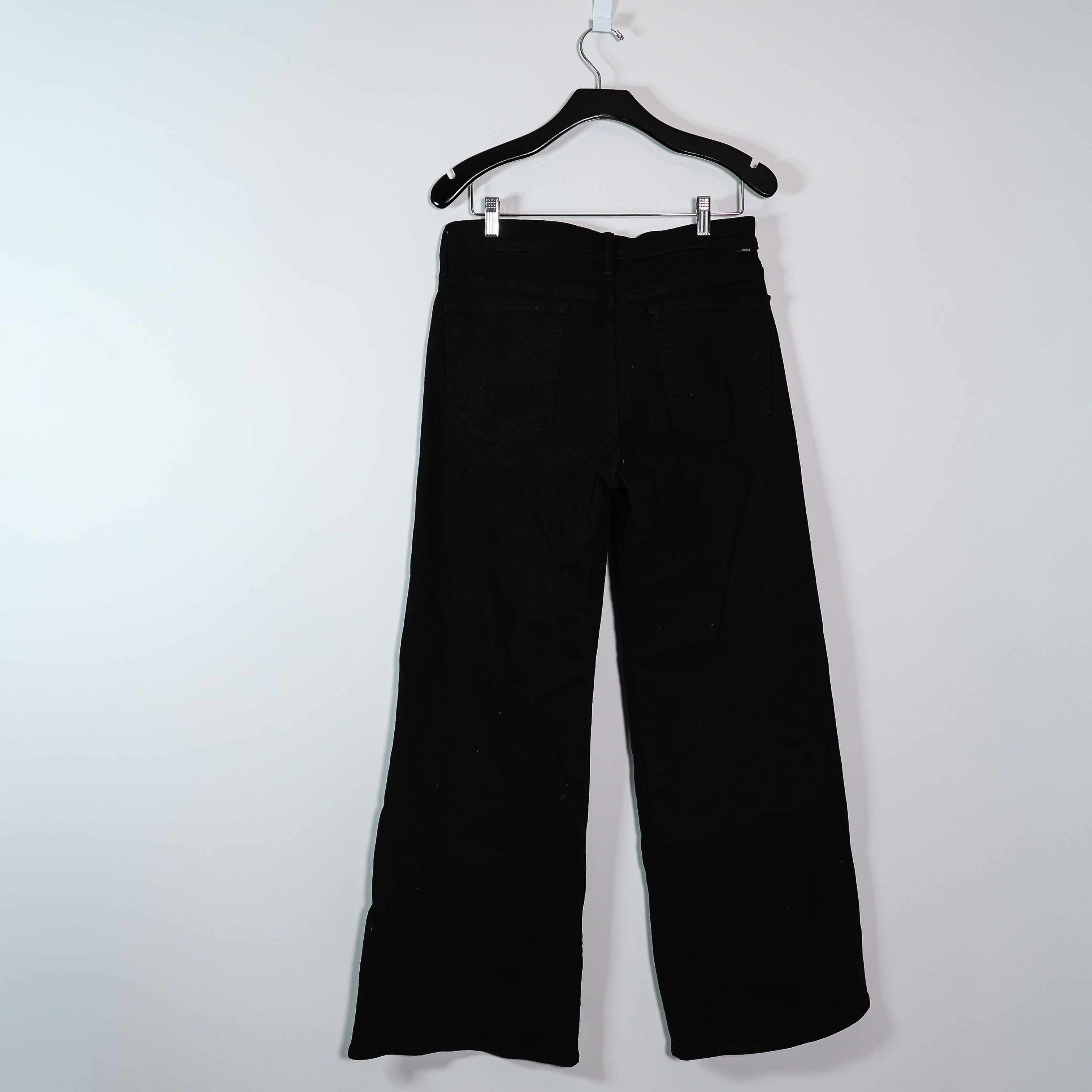 Mother Denim Lil' Twister Sneak High Waist Flared Wide Leg Jeans Pitch Black 31
