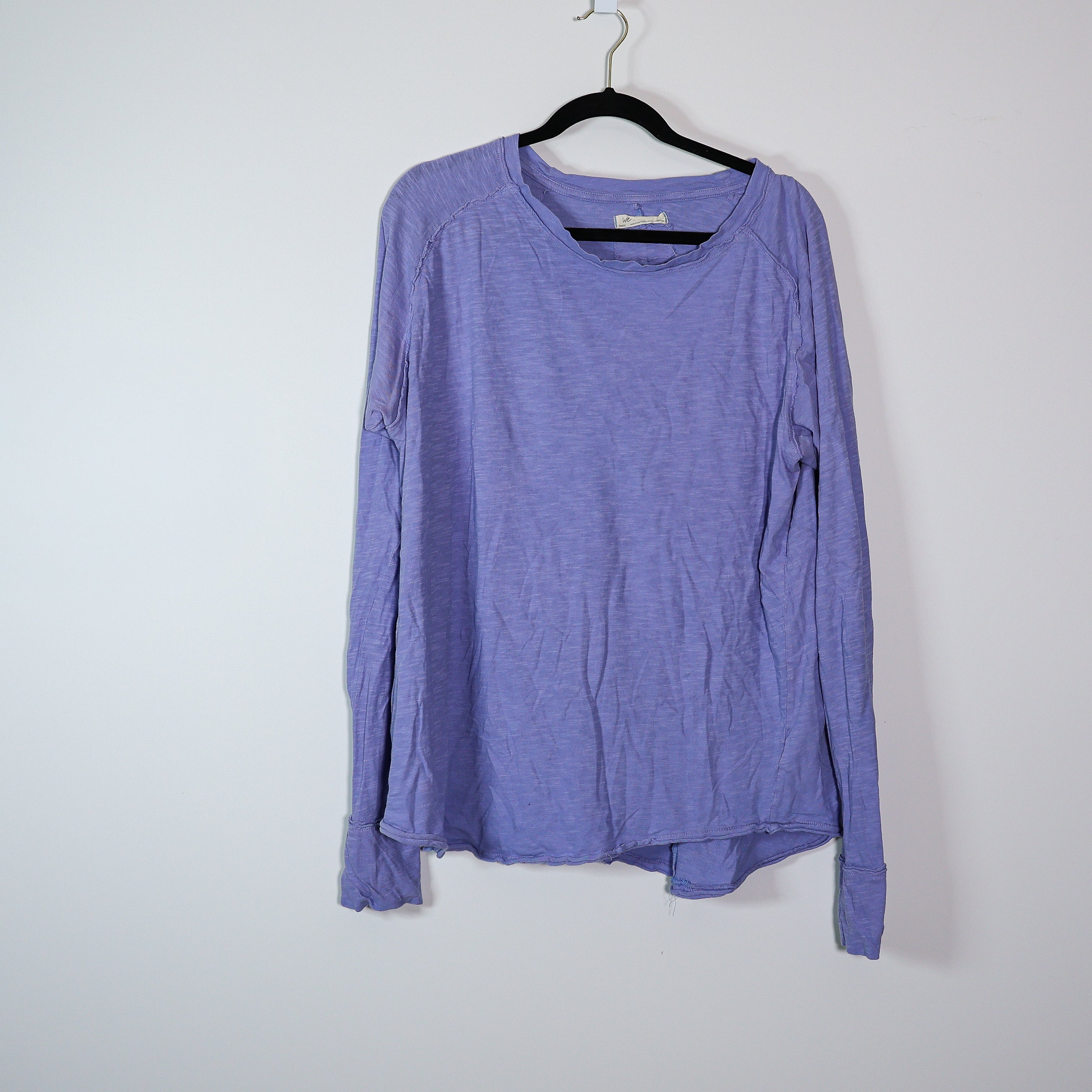 Free People We The Free Arden Cotton Long Sleeve Scoop Neck Tee Shirt Bellflower