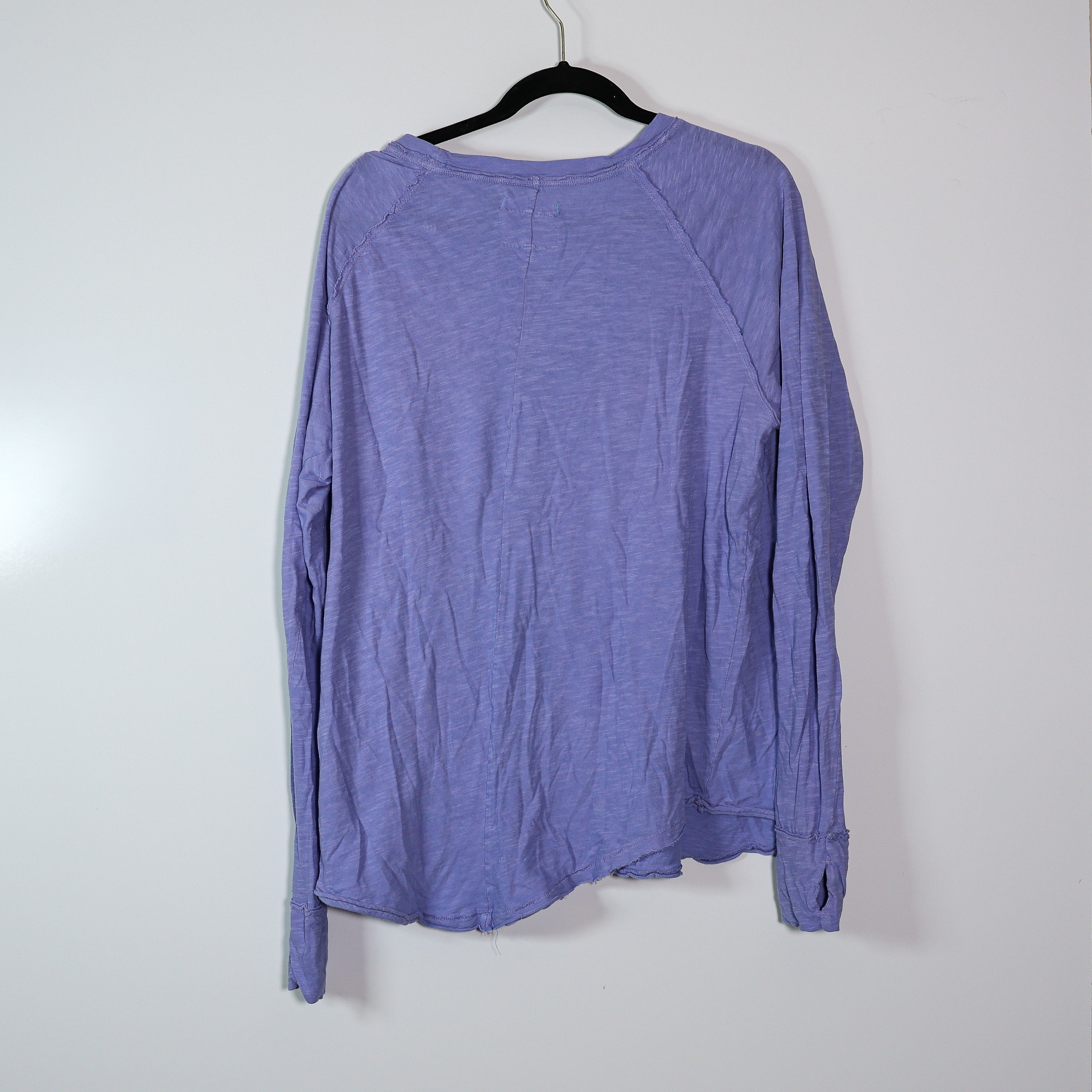 Free People We The Free Arden Cotton Long Sleeve Scoop Neck Tee Shirt Bellflower