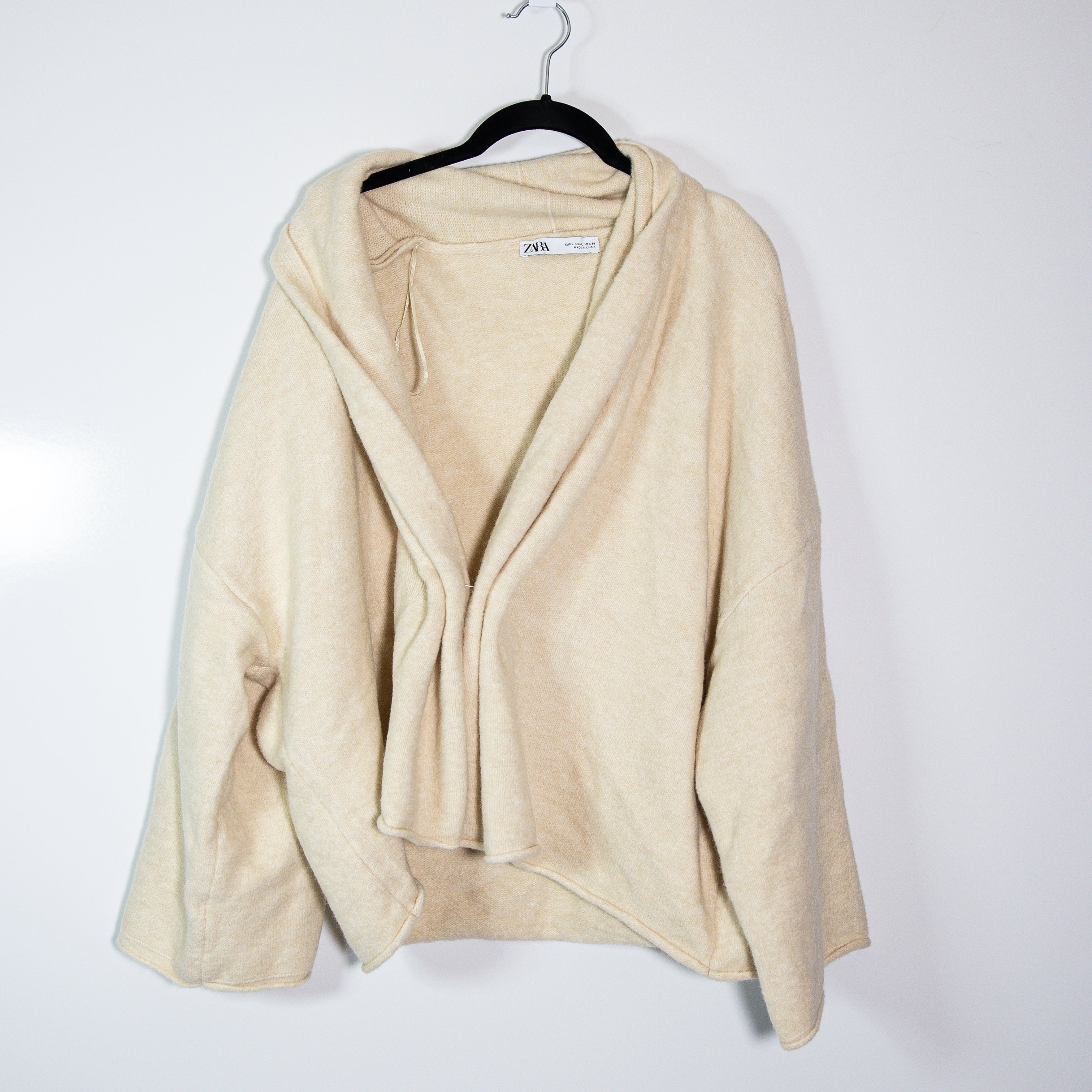 Zara Wool Blend Knit Stretch One Button Spread Collar Cardigan Sweater Ivory L