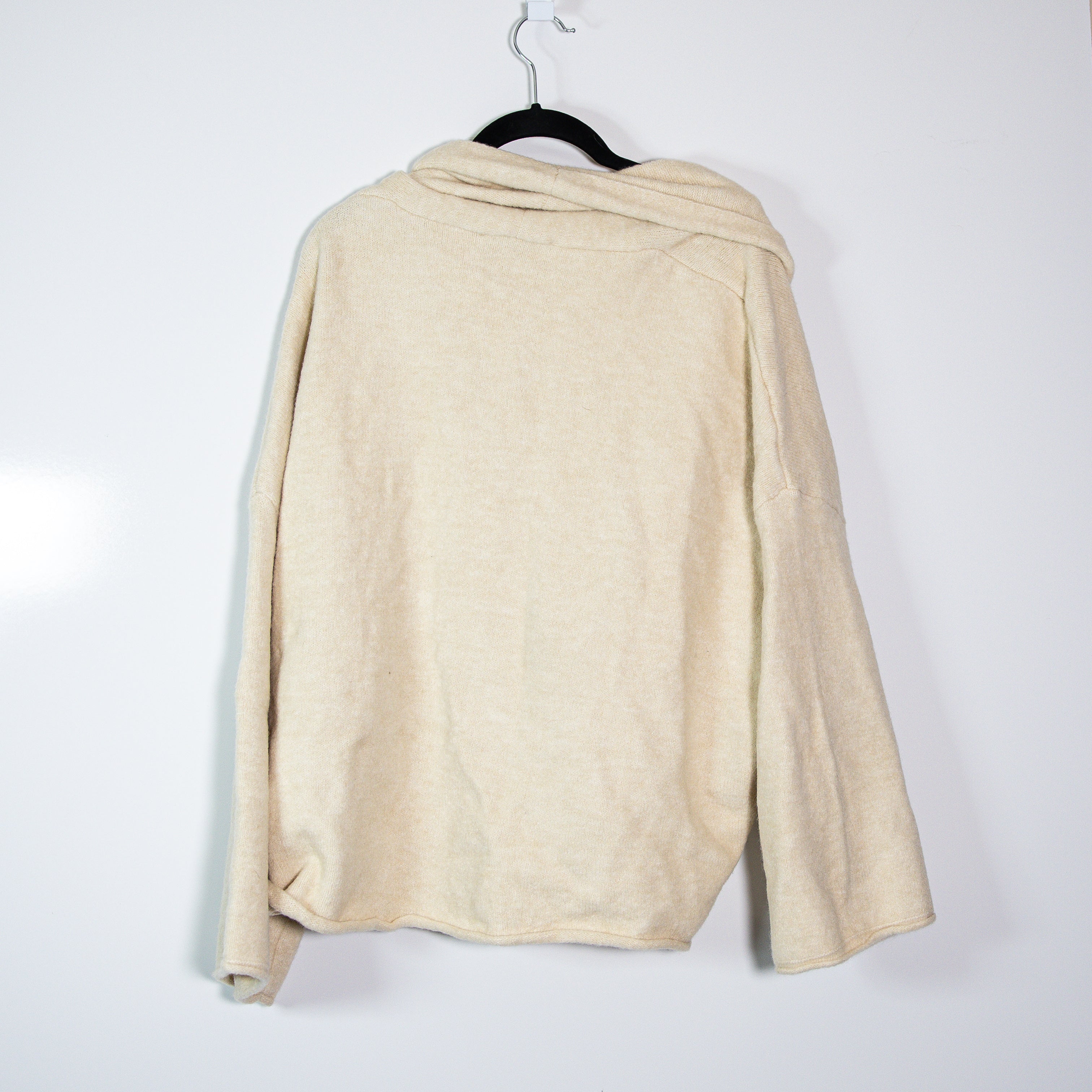 Zara Wool Blend Knit Stretch One Button Spread Collar Cardigan Sweater Ivory L