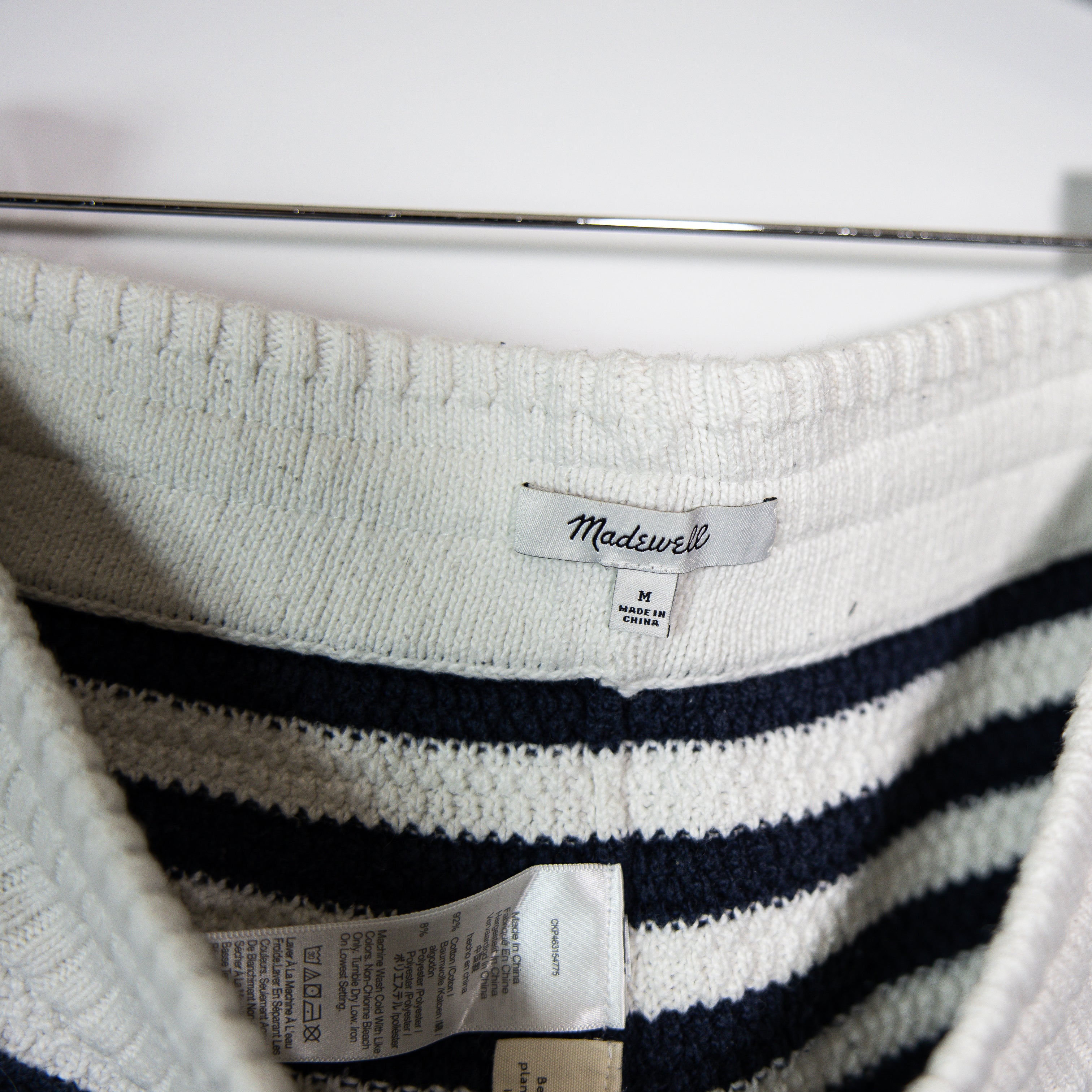 Madewell Striped Bryant Cotton Chunky Knit Sweater Pull On Mini Shorts Blue M