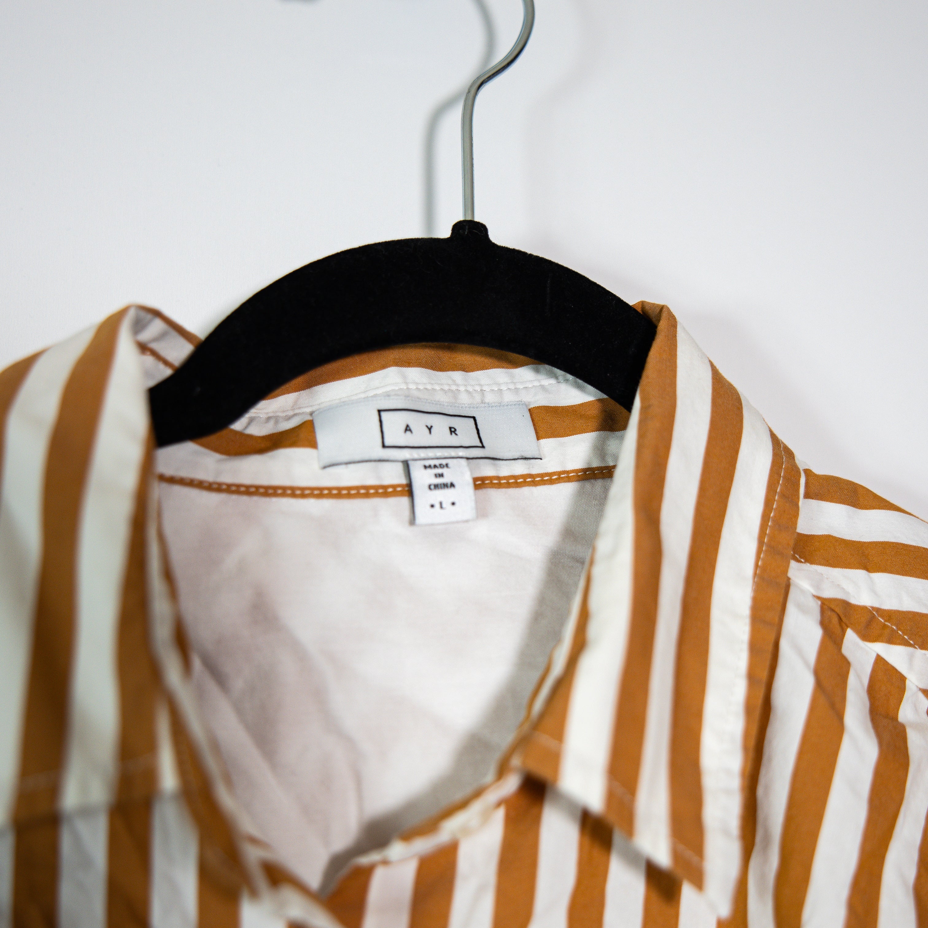 AYR Cotton Poplin Collared Long Sleeve Button Front Oversized Shirt Stripe Print