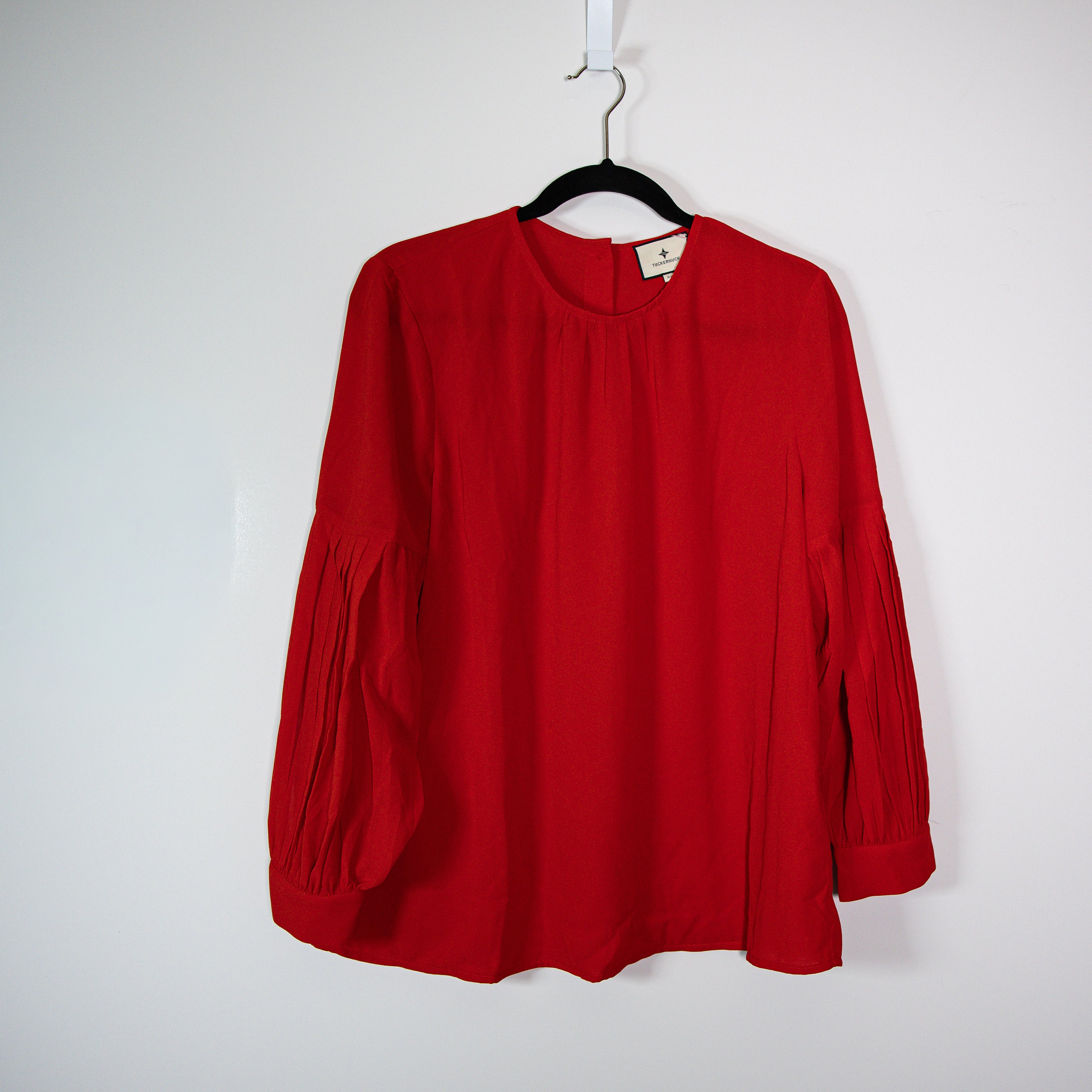 Tuckernuck Tara Pleated Long Sleeve Chiffon Crimson Red Blouse Shirt Top XL
