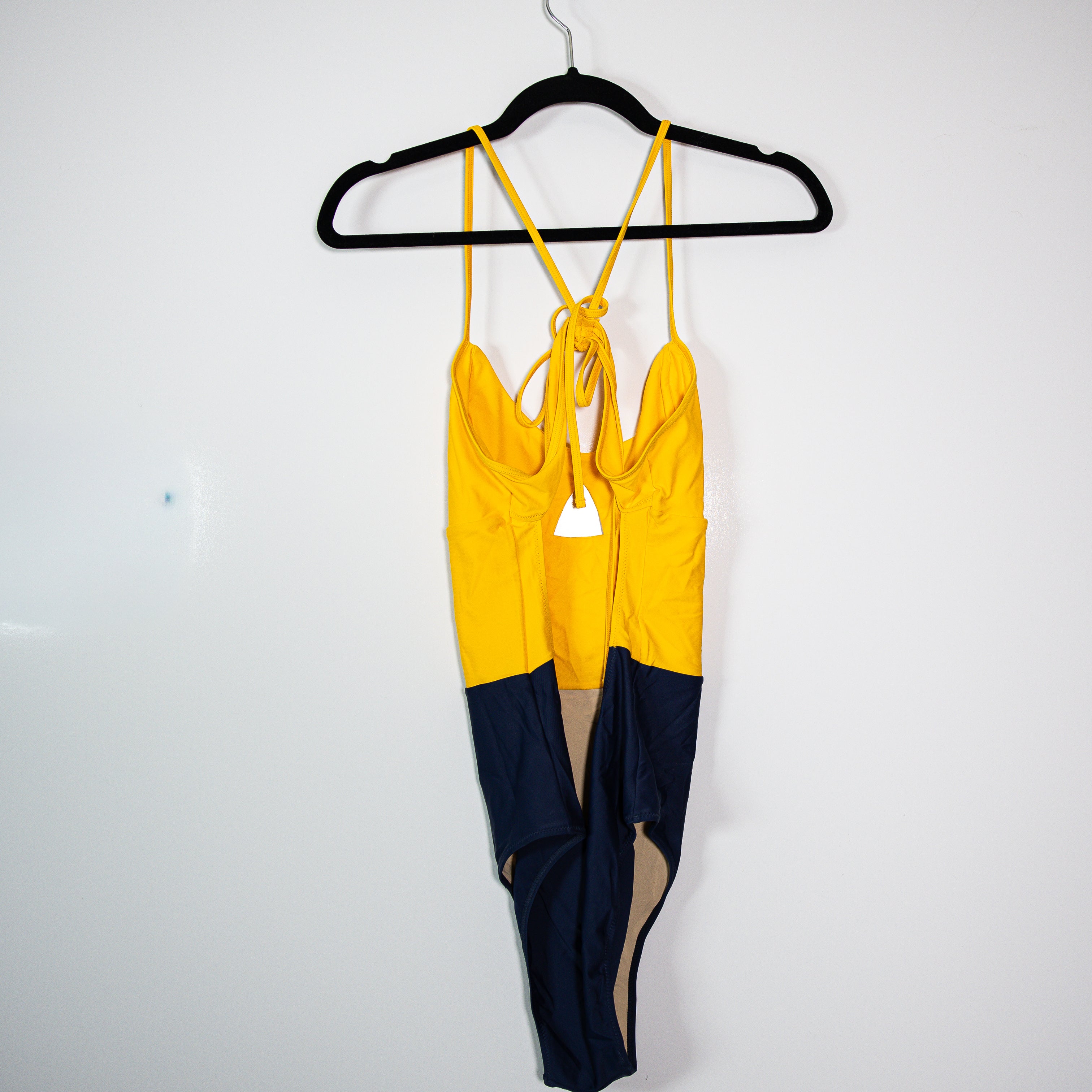 Summersalt Swan Dive Yellow Navy Blue Color Block One Piece Swim Bathing Suit 10