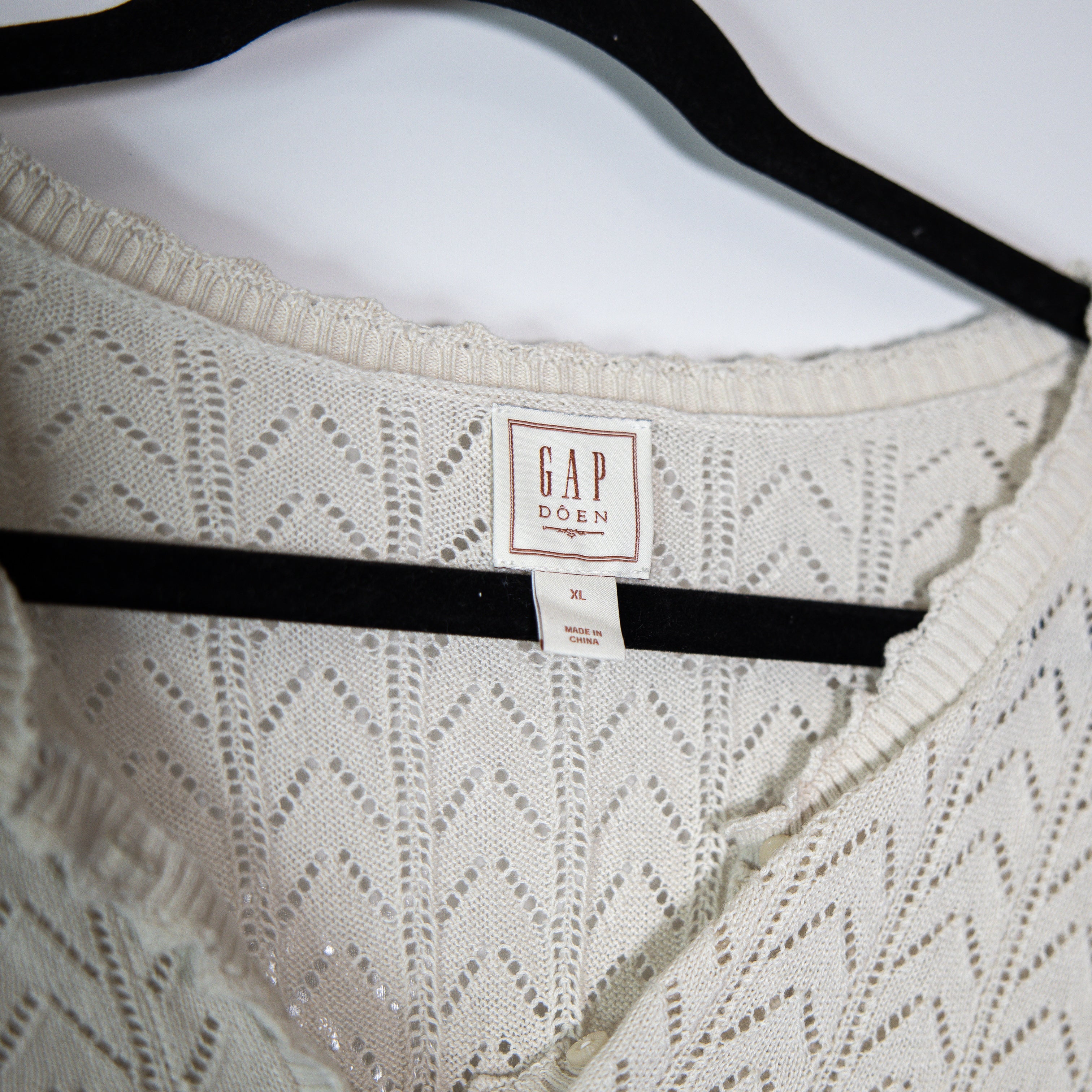 Gap x Doen Linen Blend Pointelle Knit Stretch Ruffle Collar Pullover Sweater XL