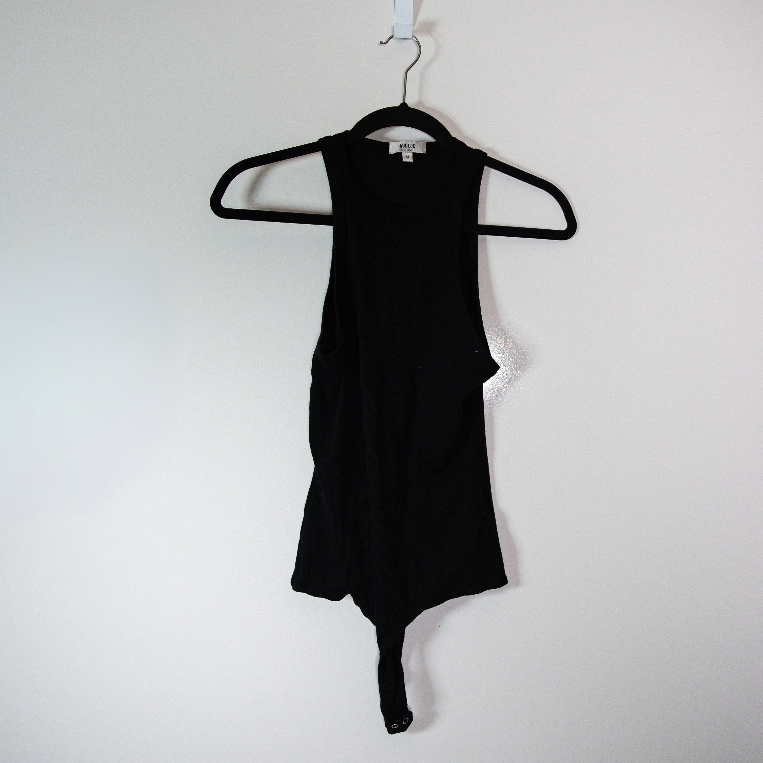 Agolde Rianne Ribbed Knit Stretch High Neck Sleeveless Tank Body Suit Black M