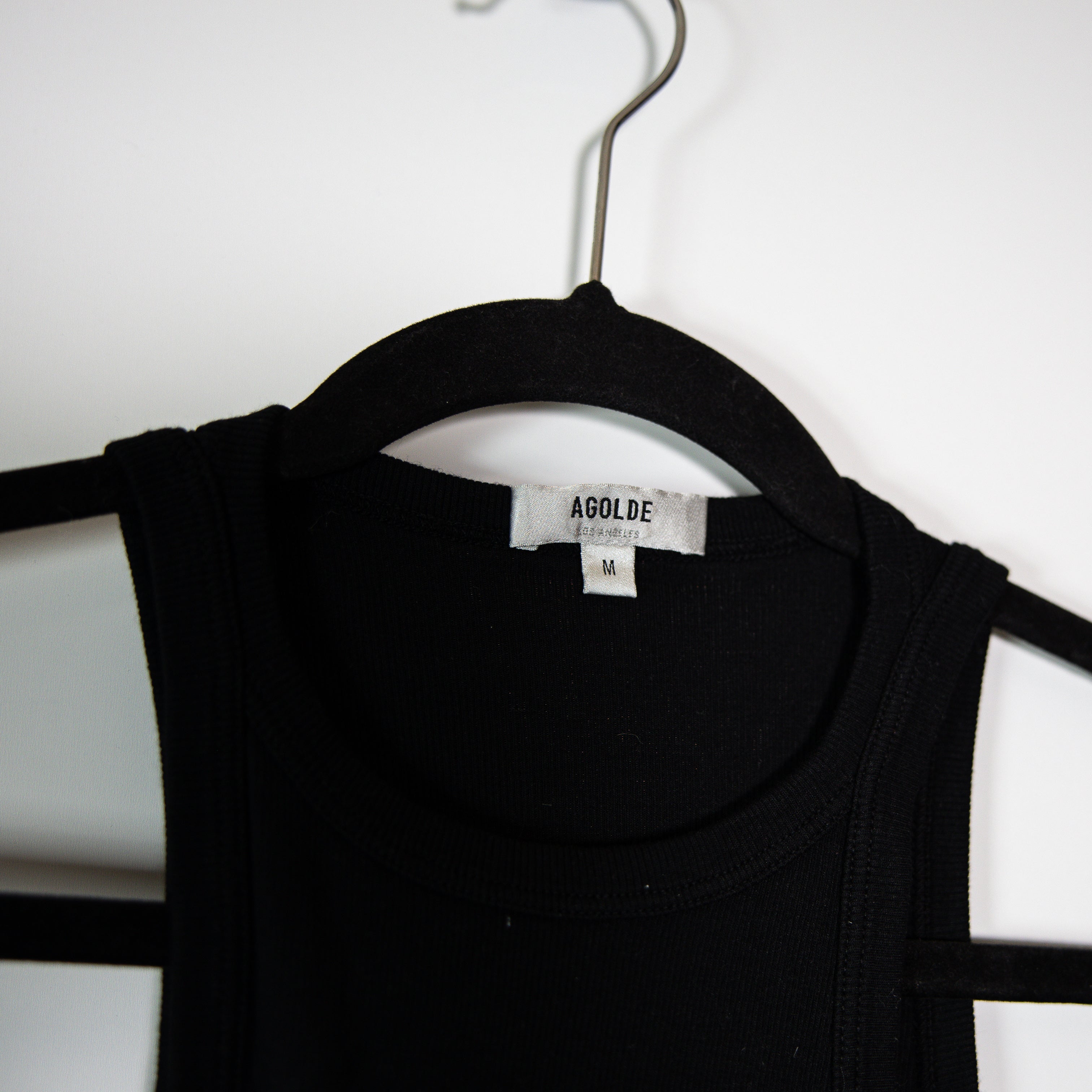 Agolde Rianne Ribbed Knit Stretch High Neck Sleeveless Tank Body Suit Black M