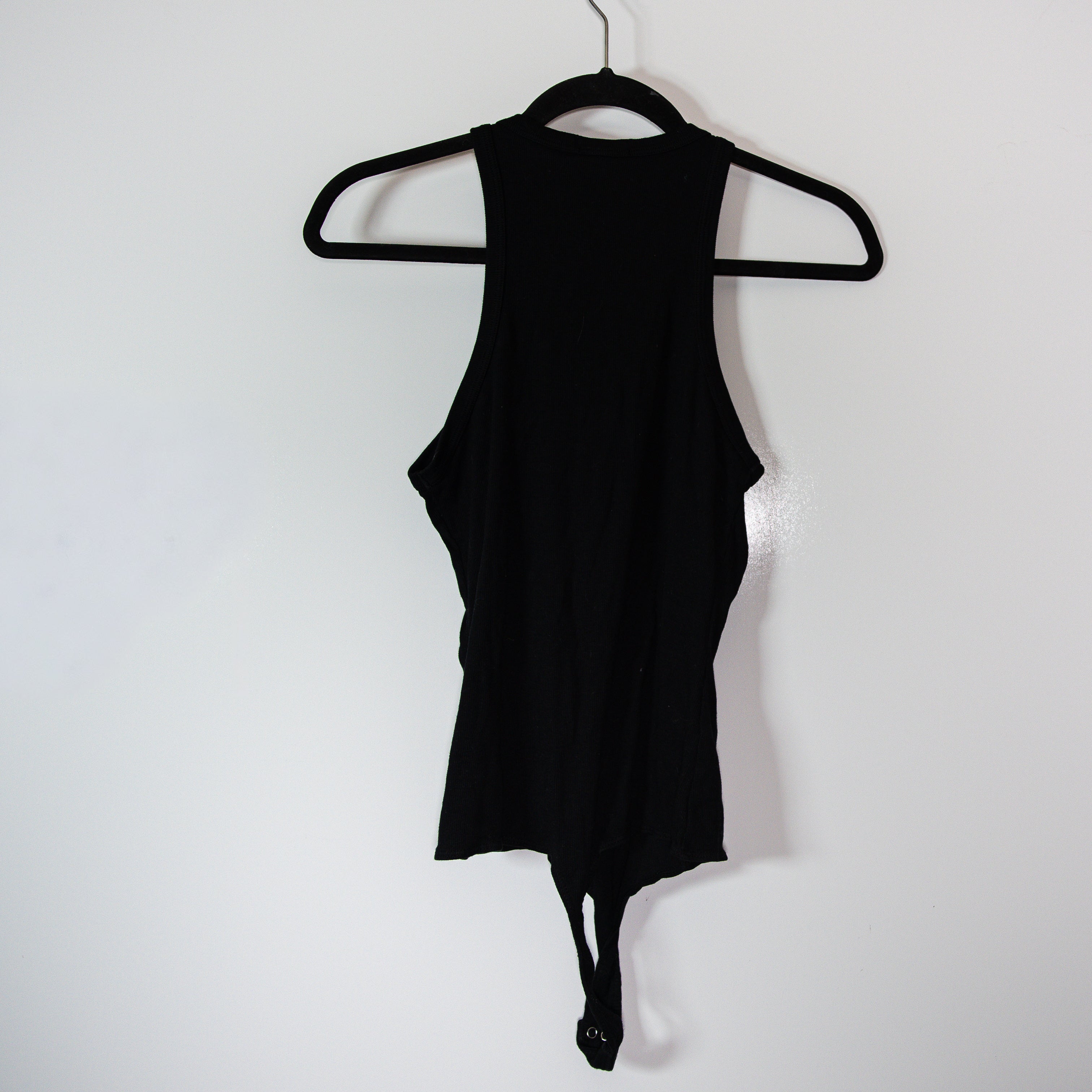 Agolde Rianne Ribbed Knit Stretch High Neck Sleeveless Tank Body Suit Black M