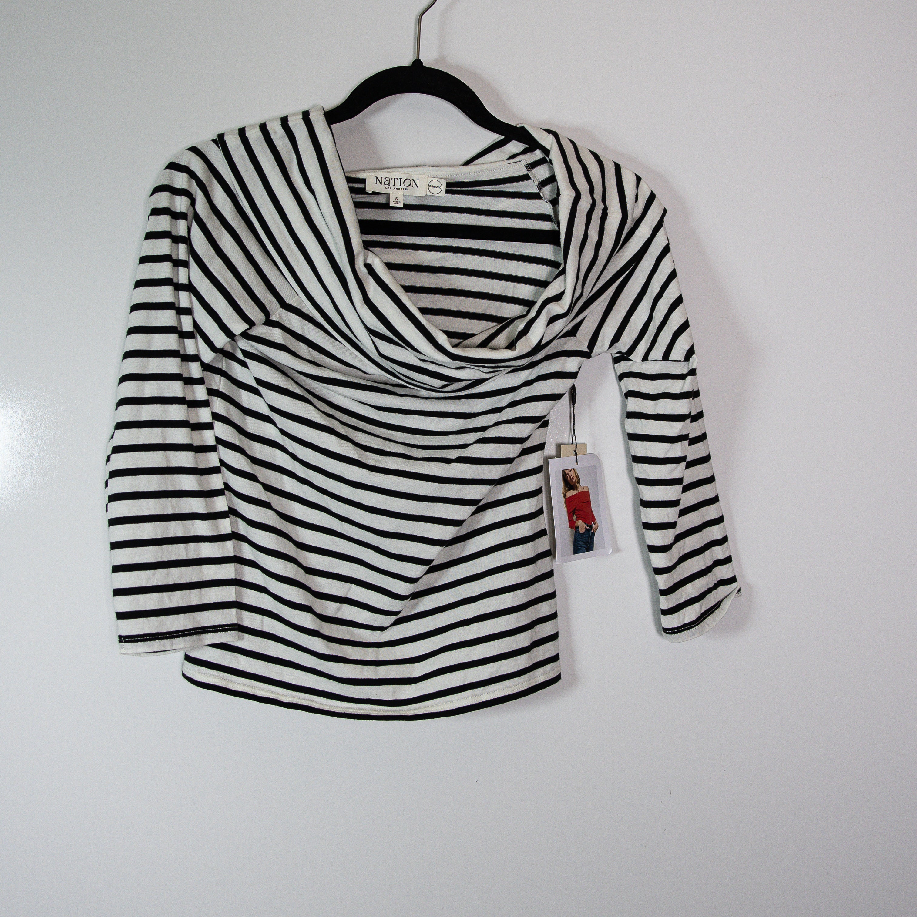 NEW Nation Los Angeles Alexi Organic Cotton Off The Shoulder Striped Tee Shirt S