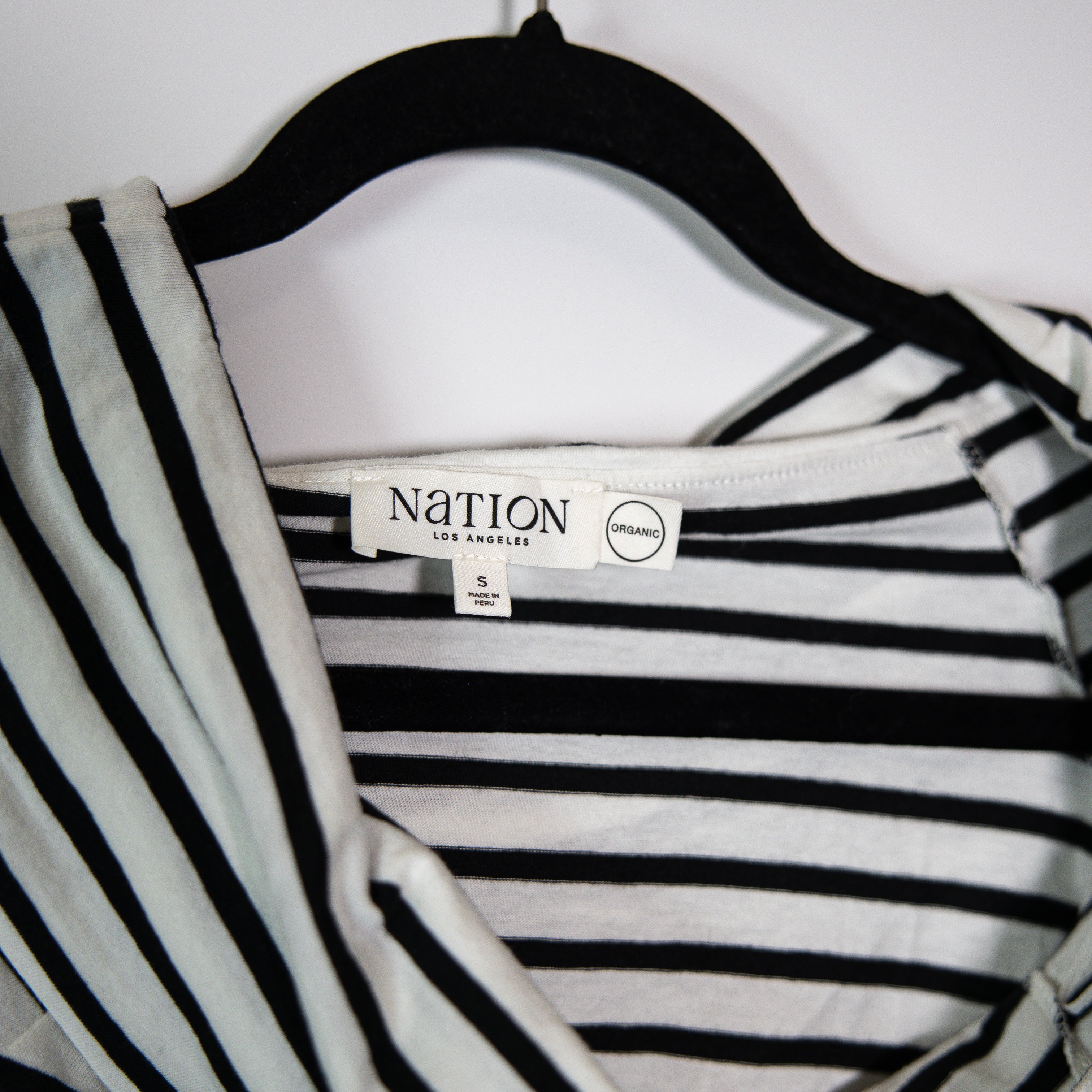 NEW Nation Los Angeles Alexi Organic Cotton Off The Shoulder Striped Tee Shirt S