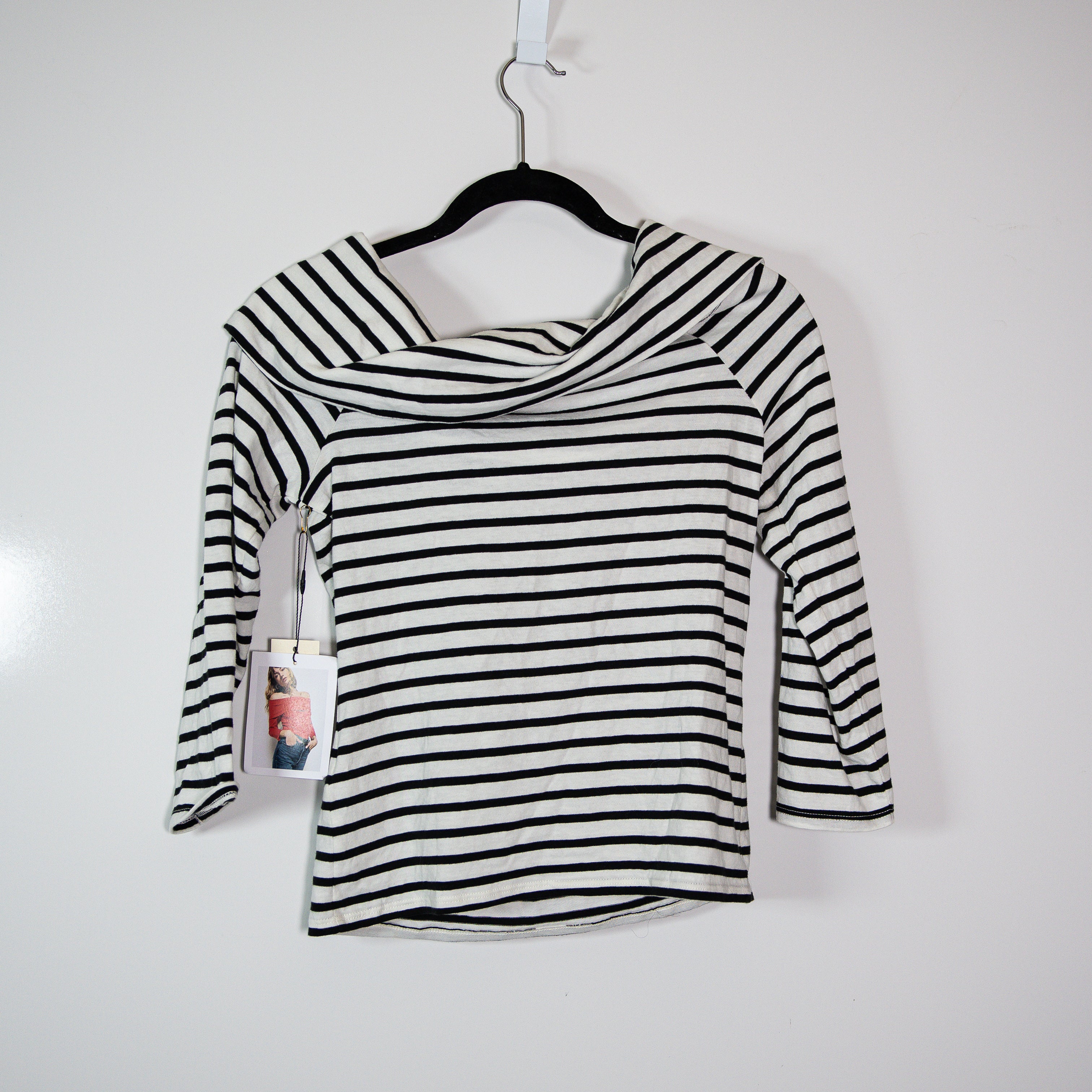 NEW Nation Los Angeles Alexi Organic Cotton Off The Shoulder Striped Tee Shirt S