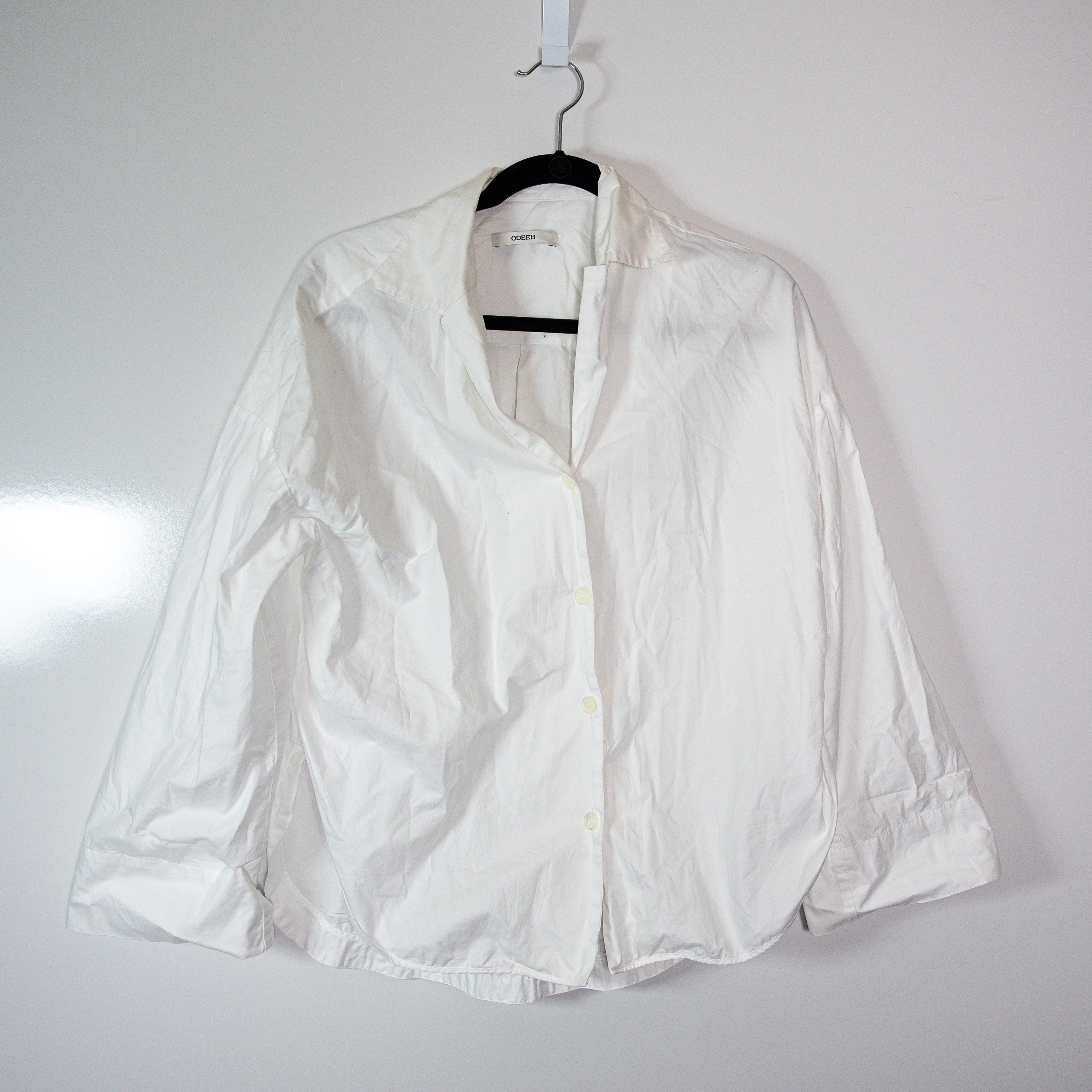 Odeeh Cotton Poplin Collared Long Sleeve Button Down Blouse Shirt Top White S