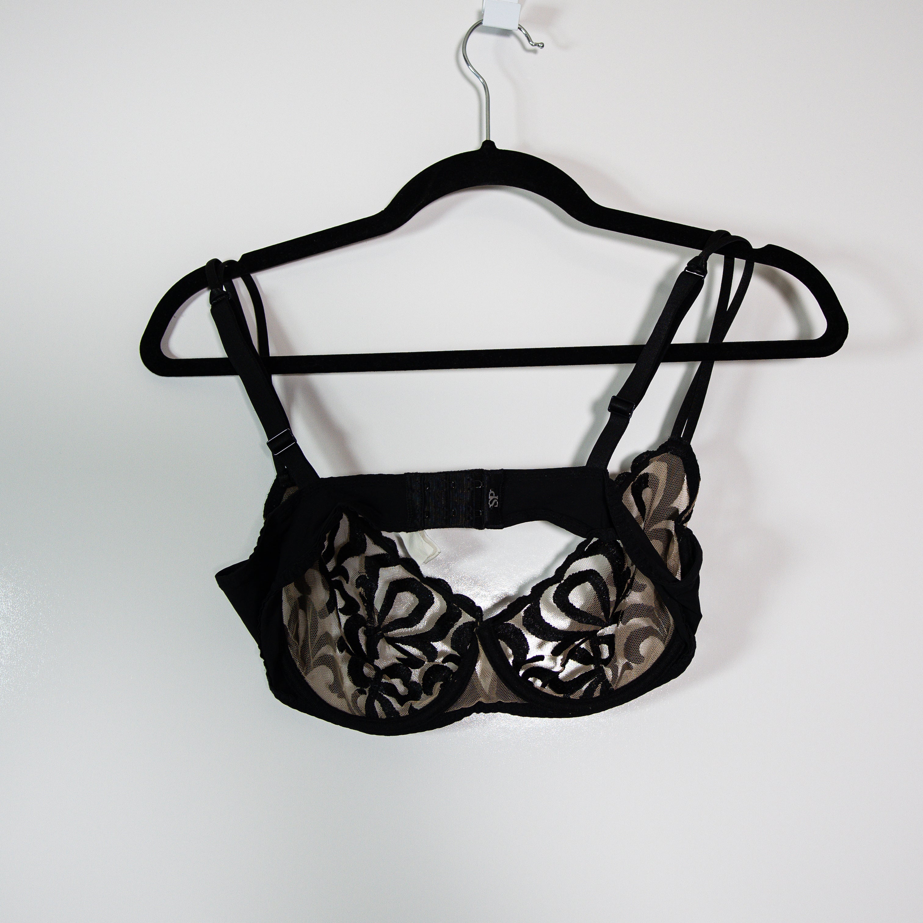 Simone Perele Paisley Embroidered Sheer Tulle Mesh Underwire Bra Black Nude 36C