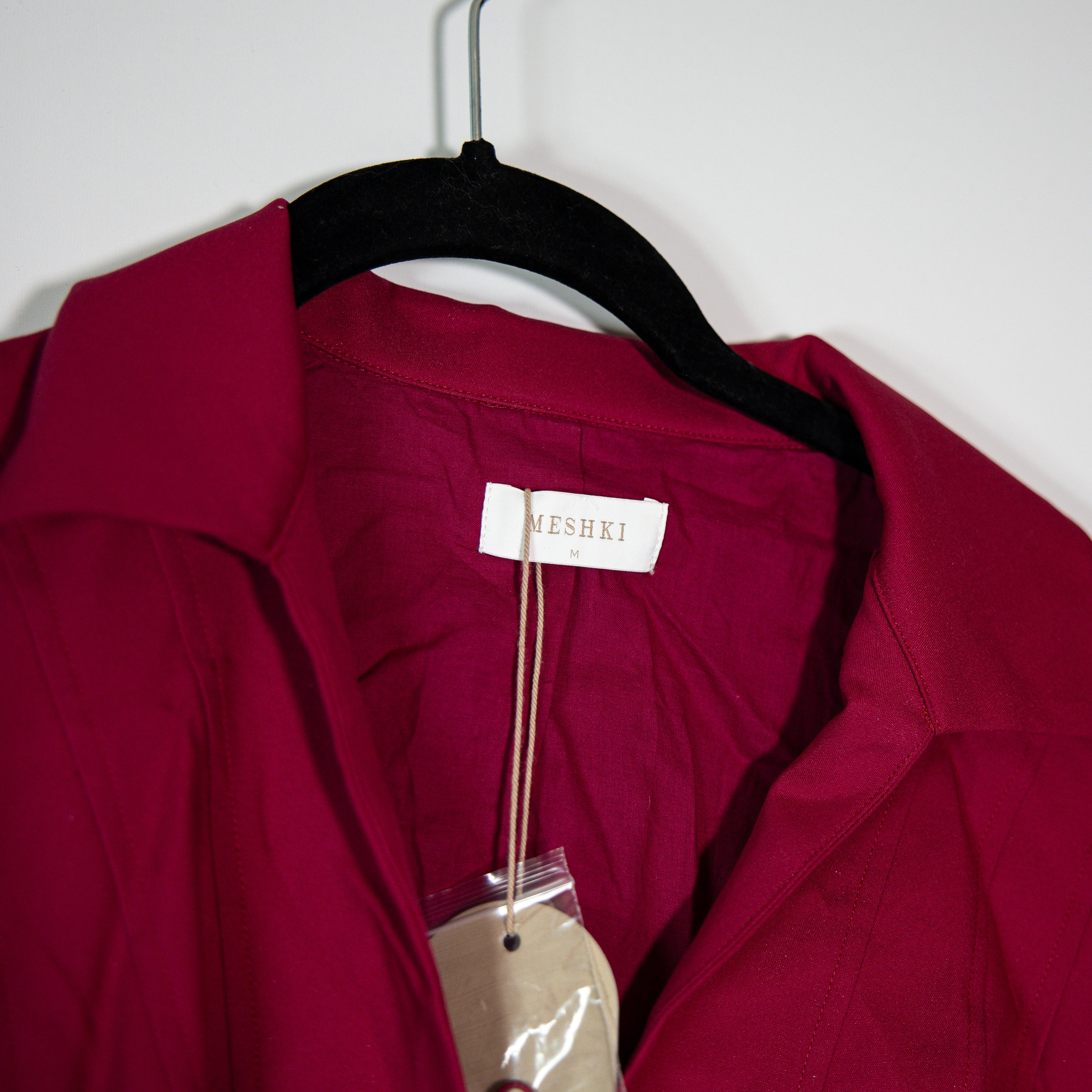 NEW Meshki Tarryn Collared Cotton Poplin Button Front Ruched Draped Mini Dress M