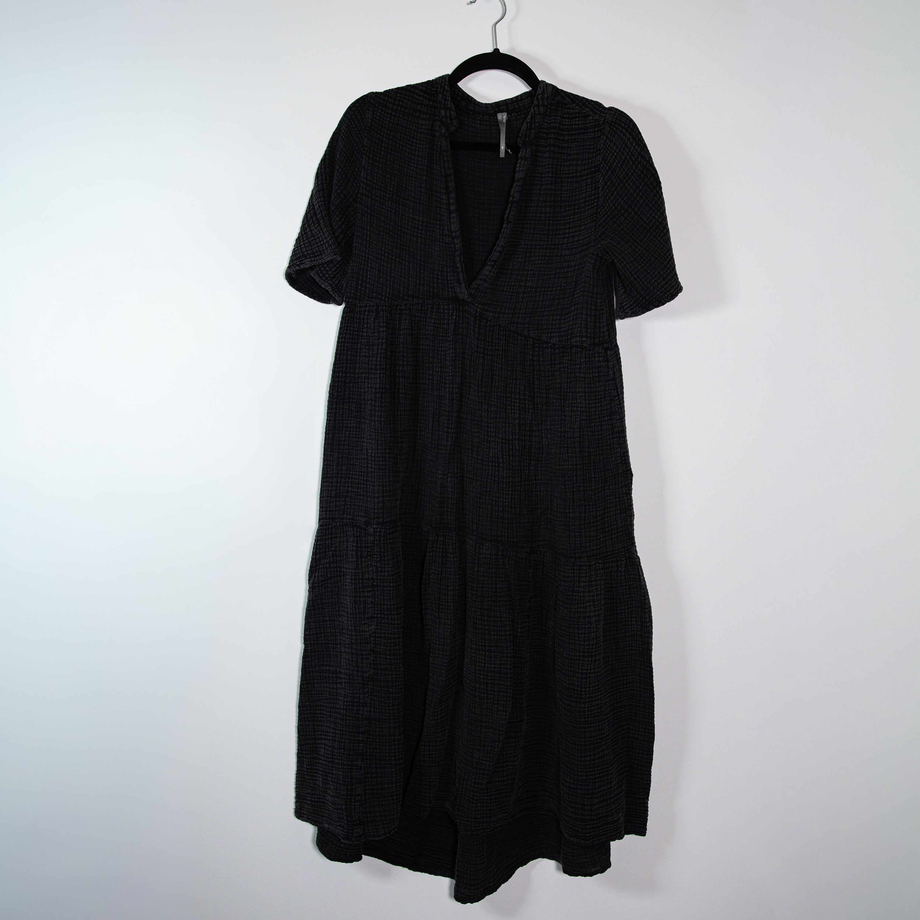 Anthropologie Women's Cotton Gauze Textured V Neck Tiered Pullover Maxi Dress S