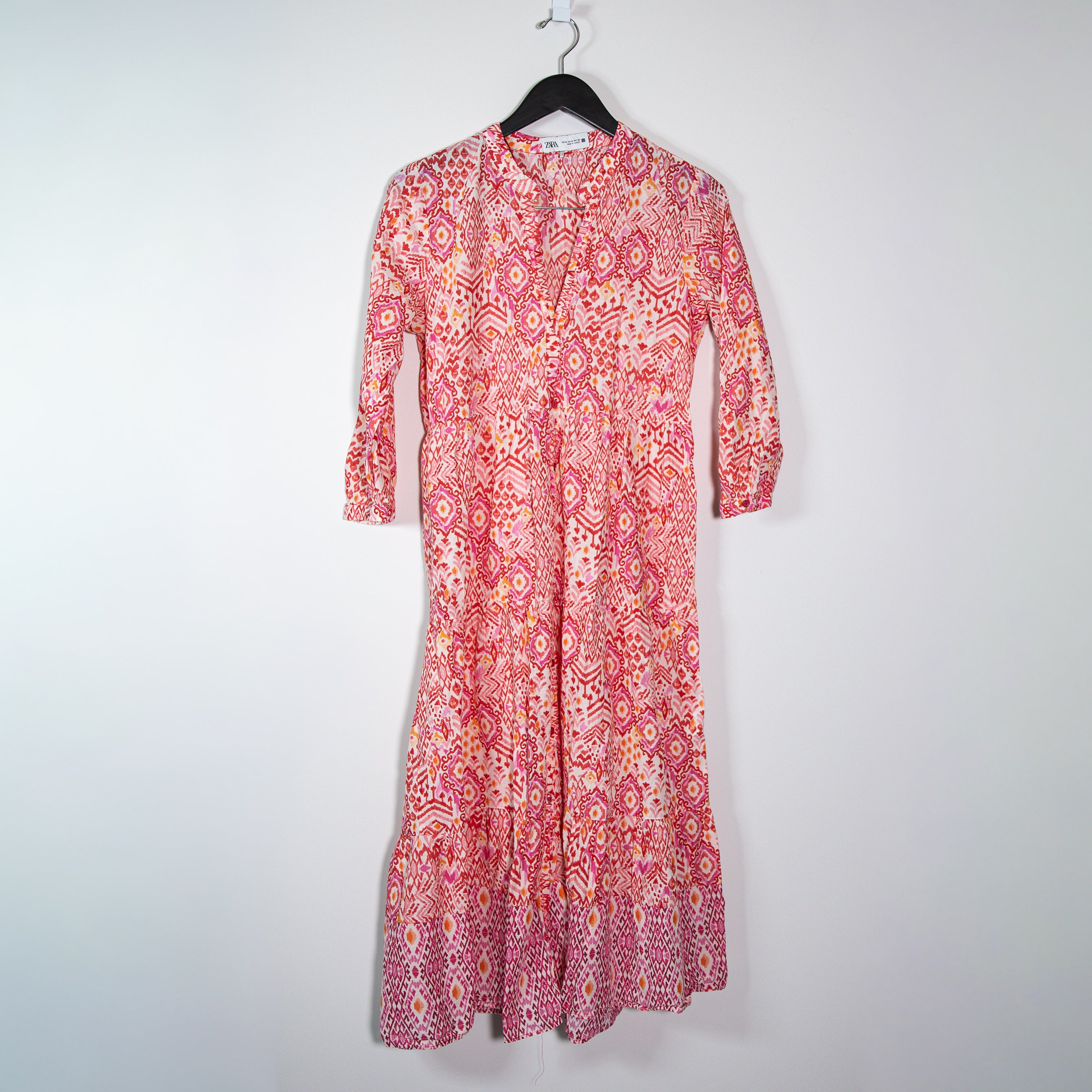 Zara Women's Cotton Lightweight Multi Abstract Print Pattern Maxi Dress Medium