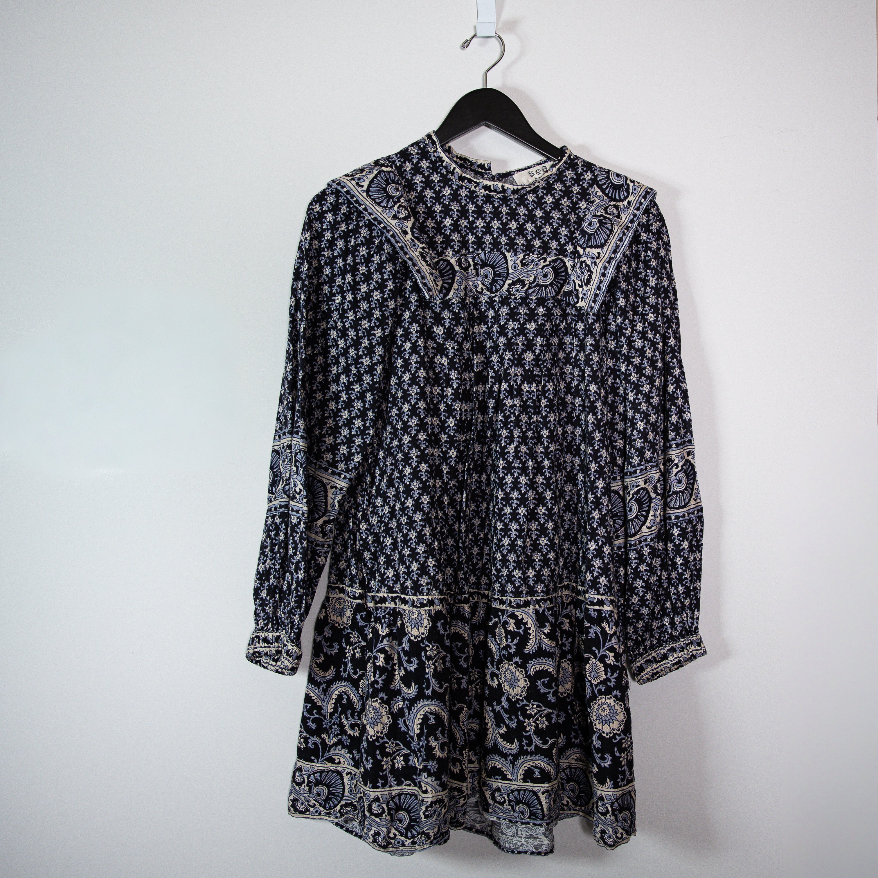 Sea New York Jasper Cotton Long Sleeve Pullover Mini Tunic Dress Blue Purple S