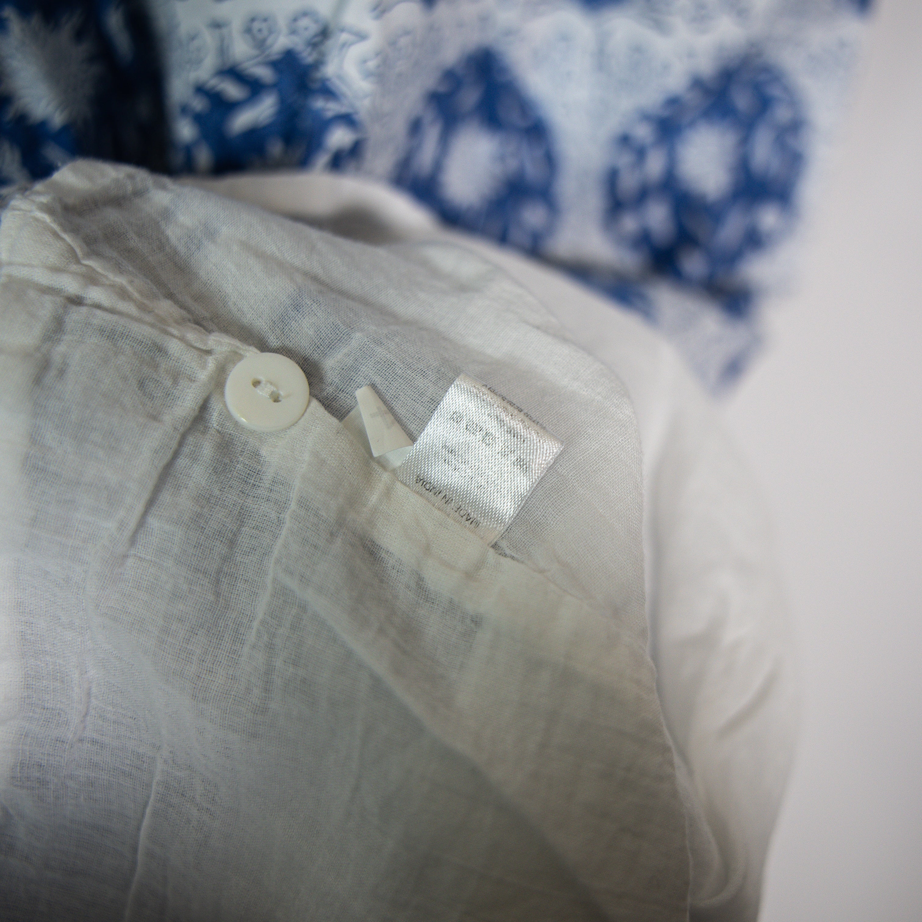 Marea Siesta Cotton Tie Shoulder Button Front Maxi Dress Blue White Multi Small