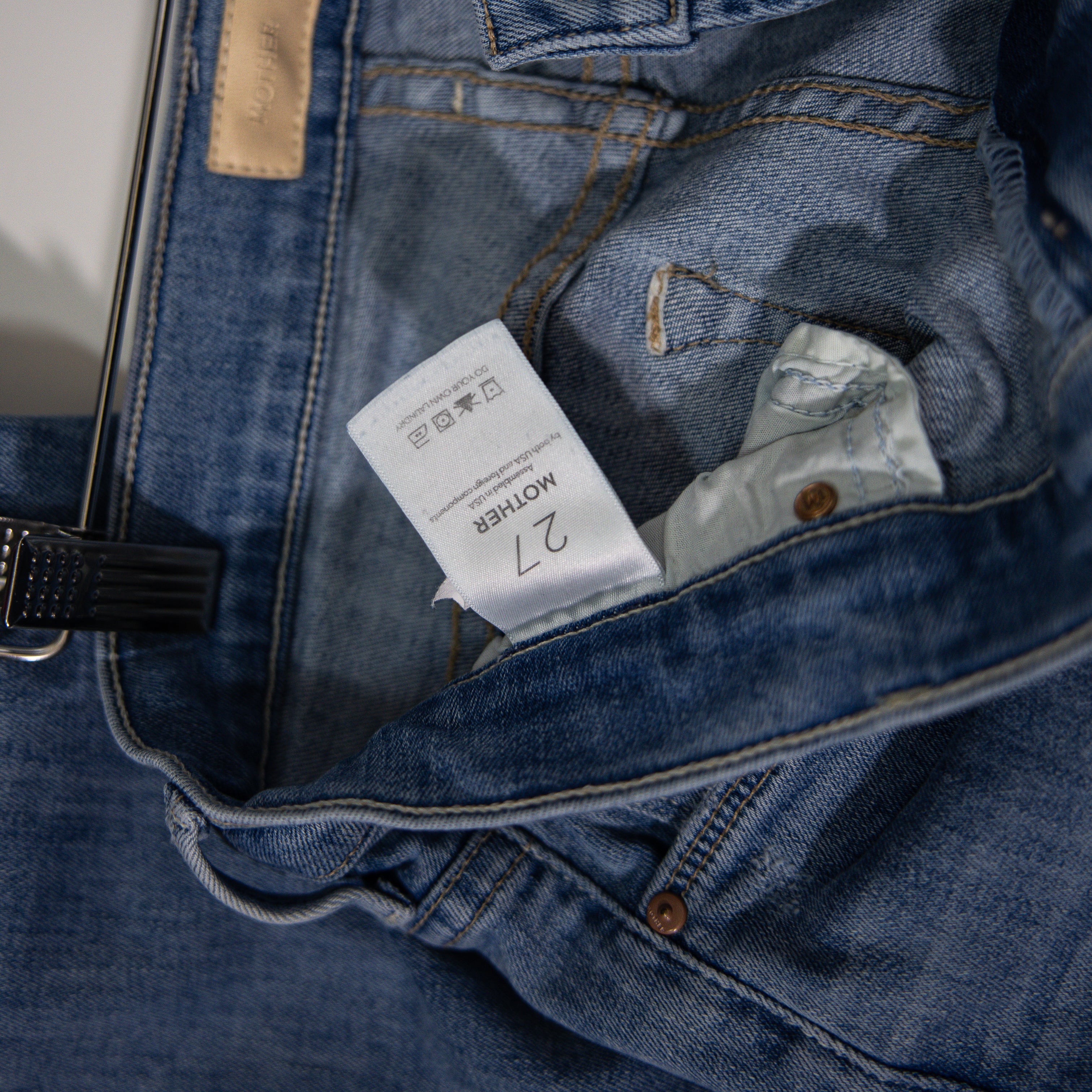 Mother Denim The Weekender Fray Cotton Stretch Flare Leg Dreamer Wash Blue 27