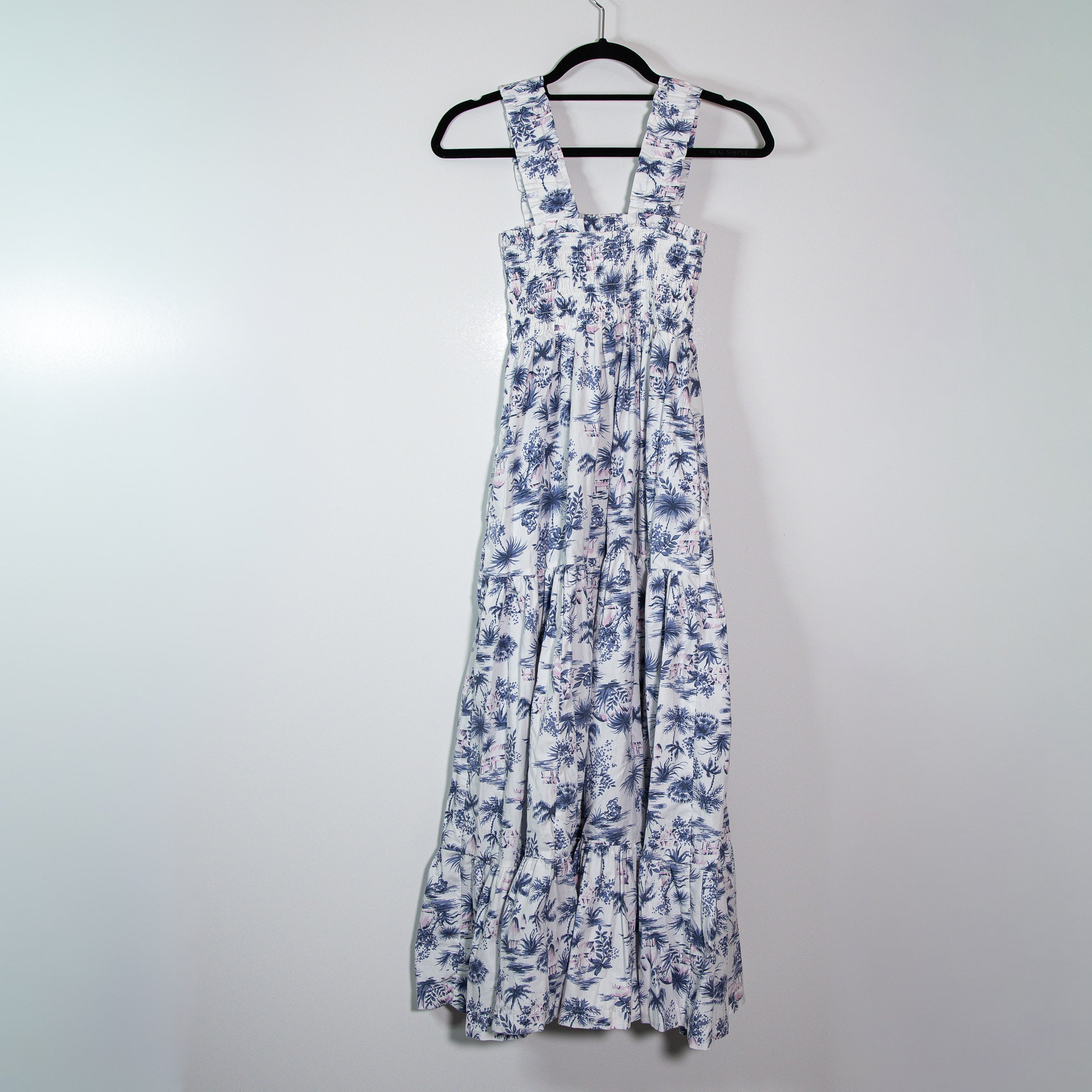 Abercrombie & Fitch Cotton Poplin Smocked Stretch Square Neck Maxi Dress Blue SP