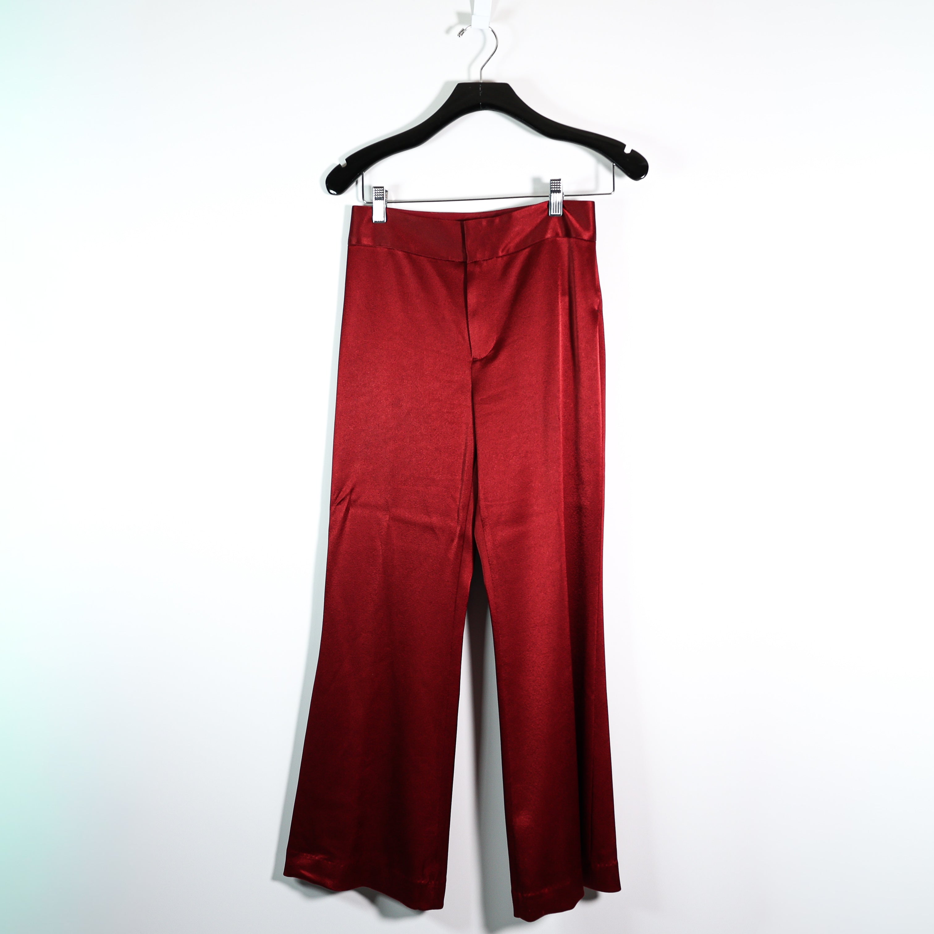 Alice And Olivia Mid Rise Wide Leg Red Satin Flared Leg Trousers Pants Red 0