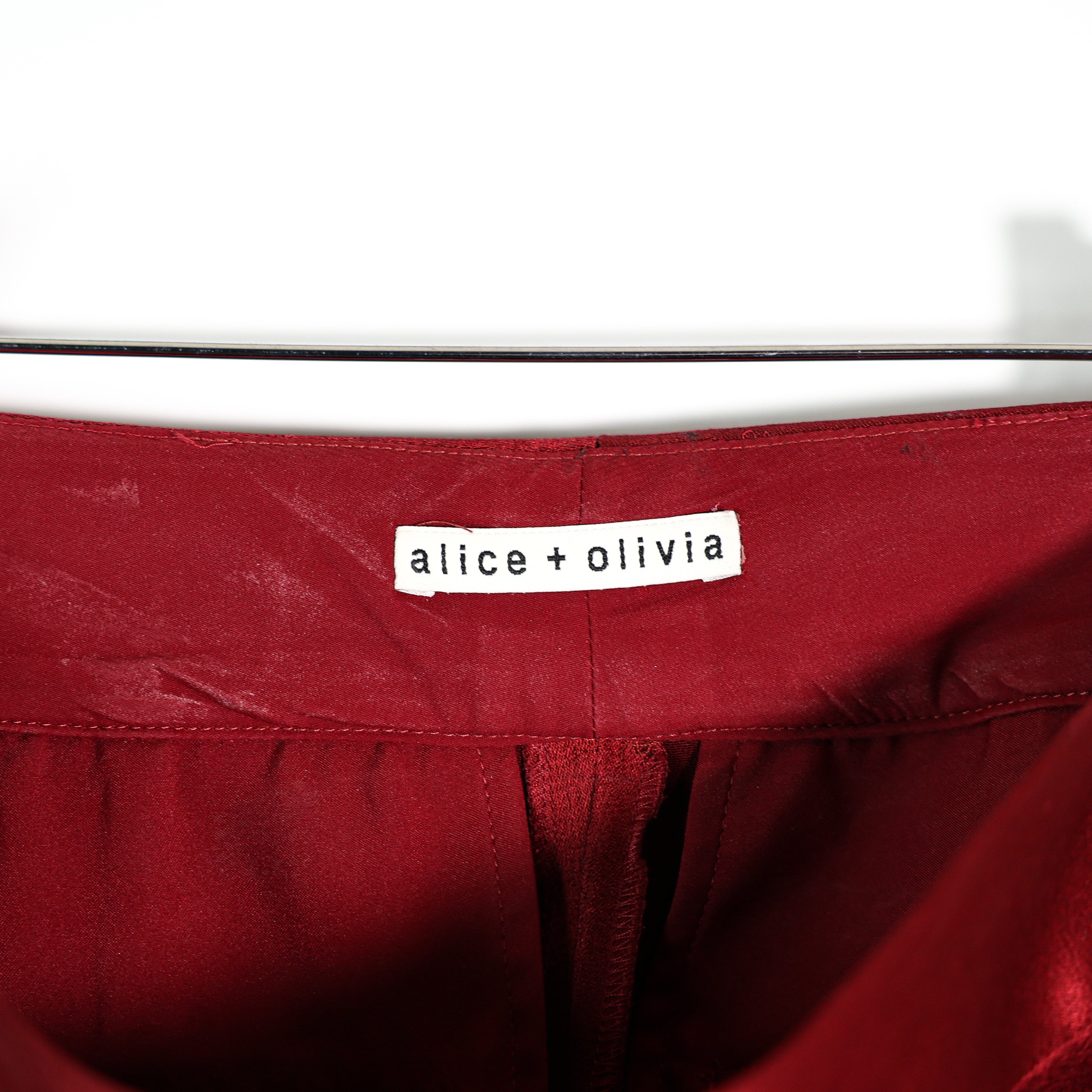 Alice And Olivia Mid Rise Wide Leg Red Satin Flared Leg Trousers Pants Red 0