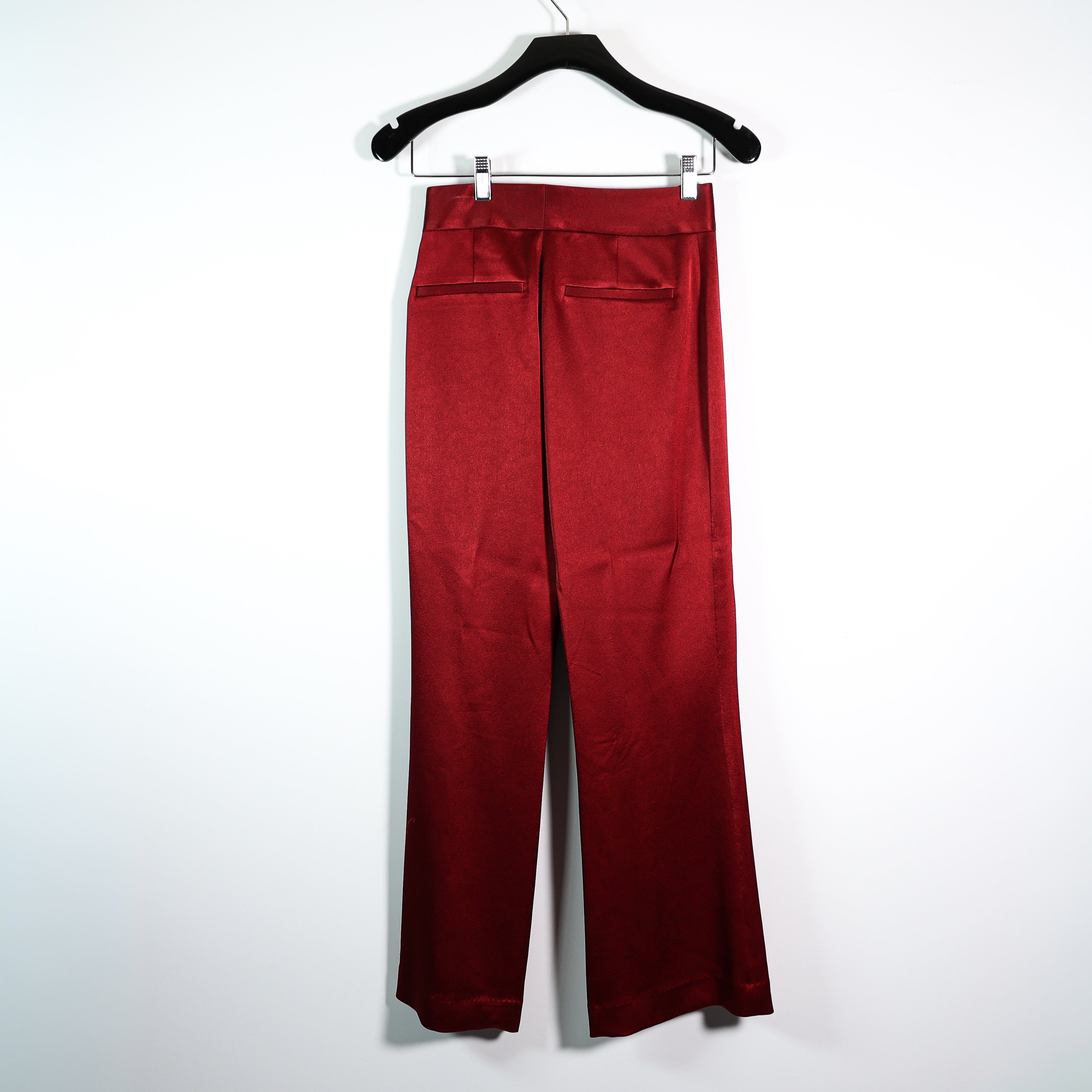 Alice And Olivia Mid Rise Wide Leg Red Satin Flared Leg Trousers Pants Red 0